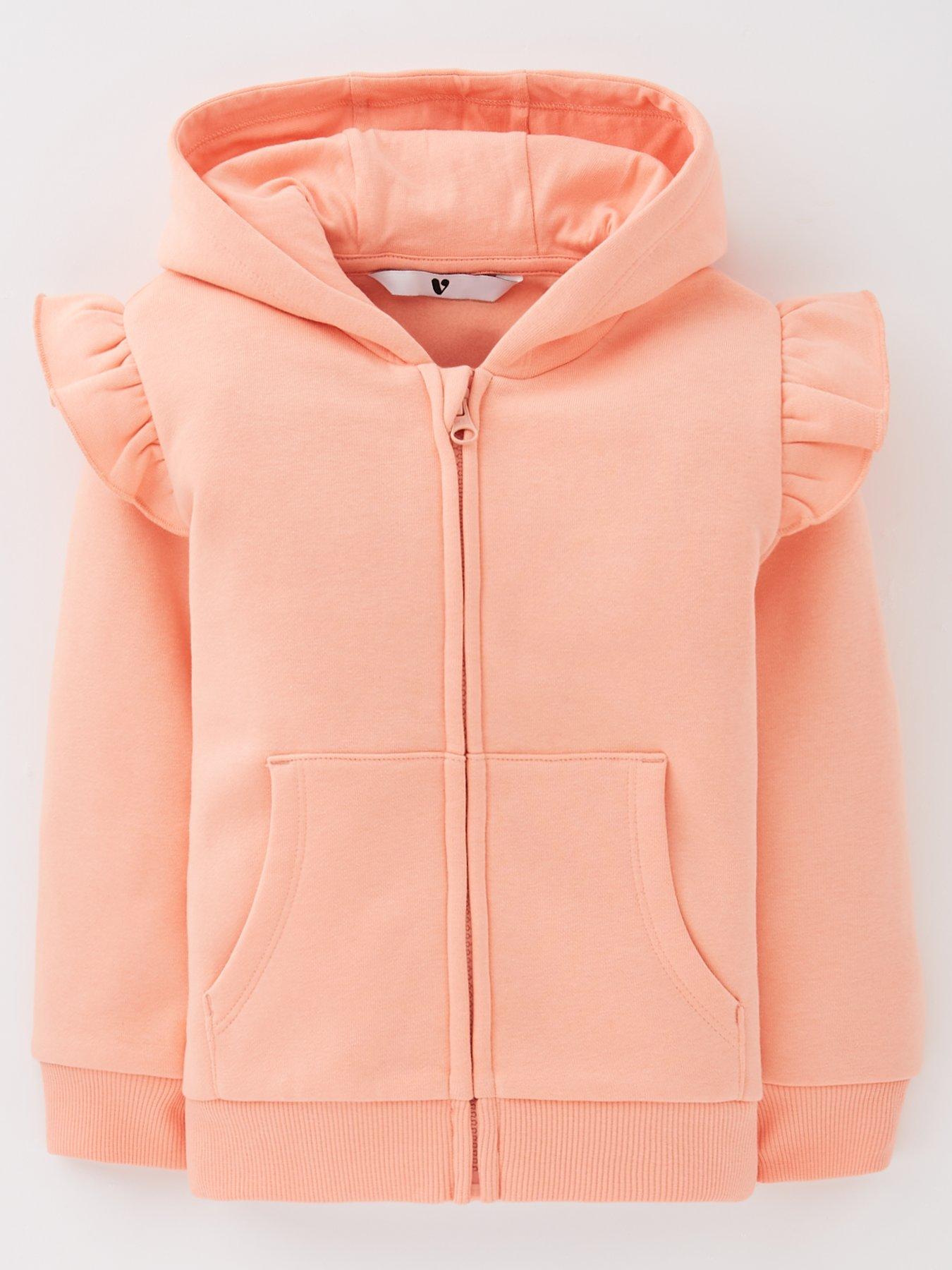 undefined Girls Frill Zip Up Hoody - Light Coral