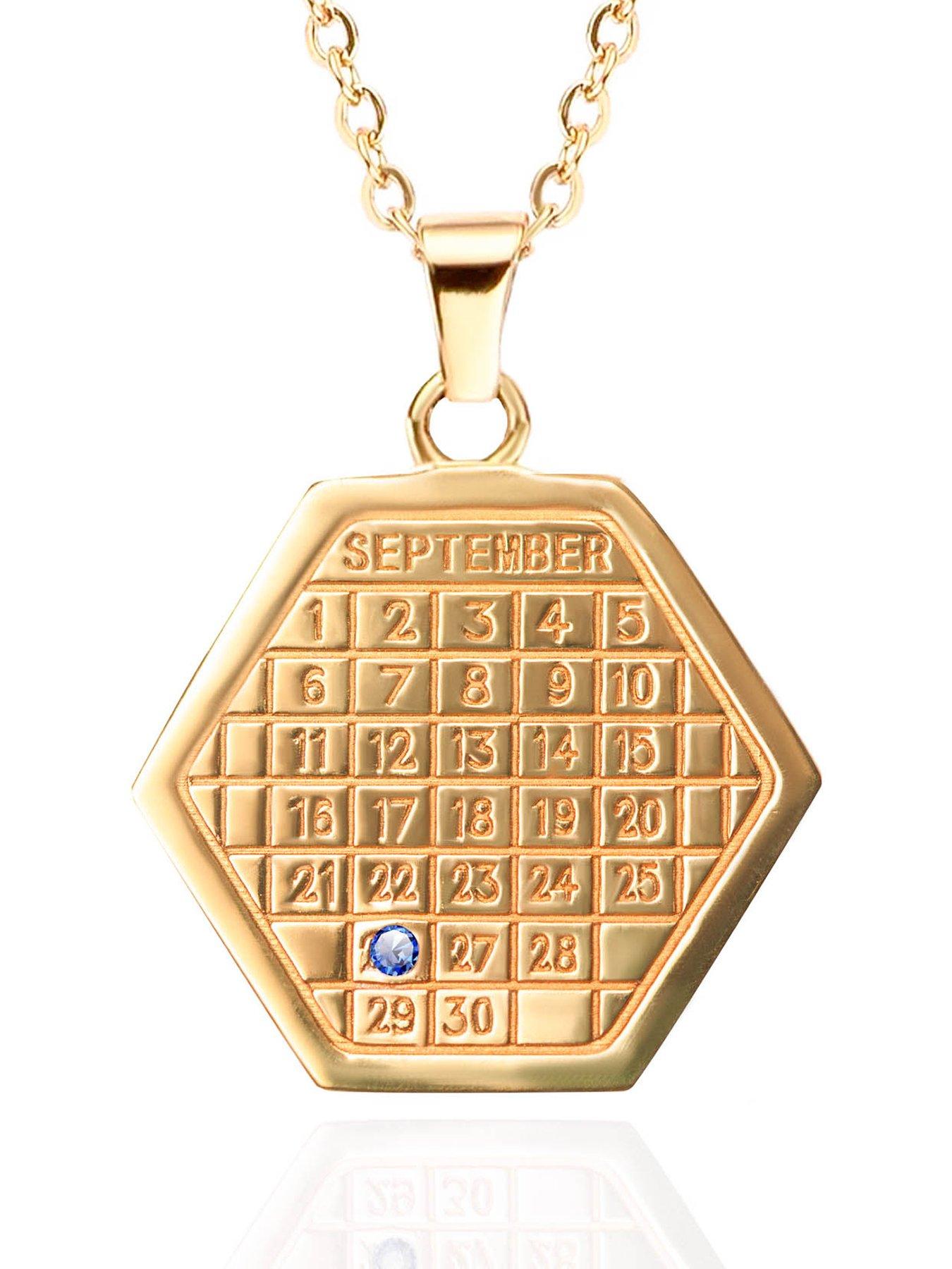 undefined Birthstone Calendar Pendant Necklace - Gold