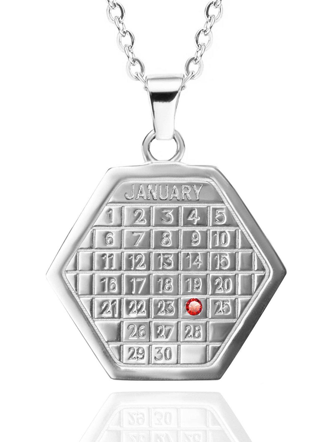 Image of The Love Collection Birthstone Calendar Pendant Necklace - Silver