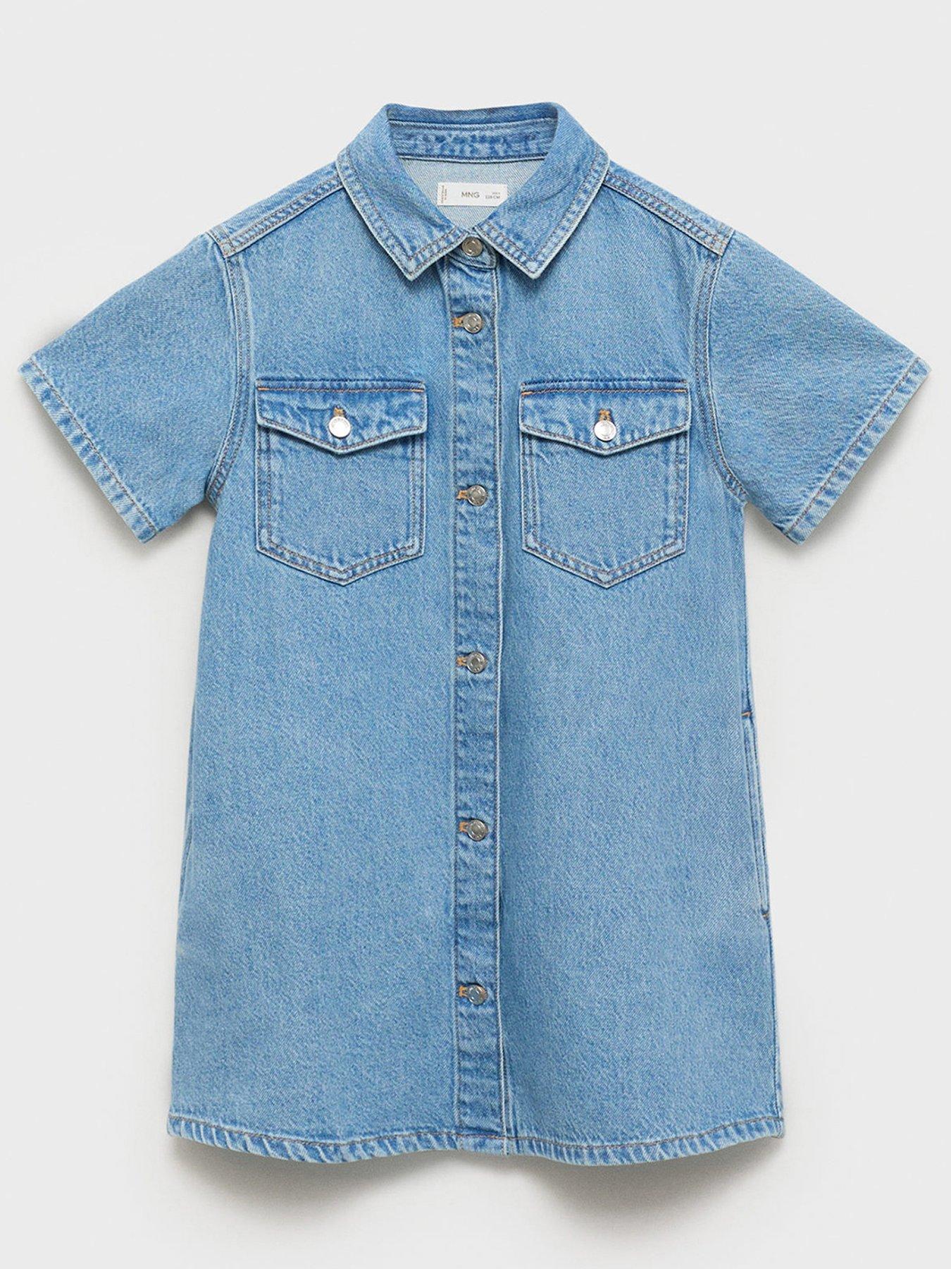 undefined Girls Short Sleeve Denim Dress - Blue