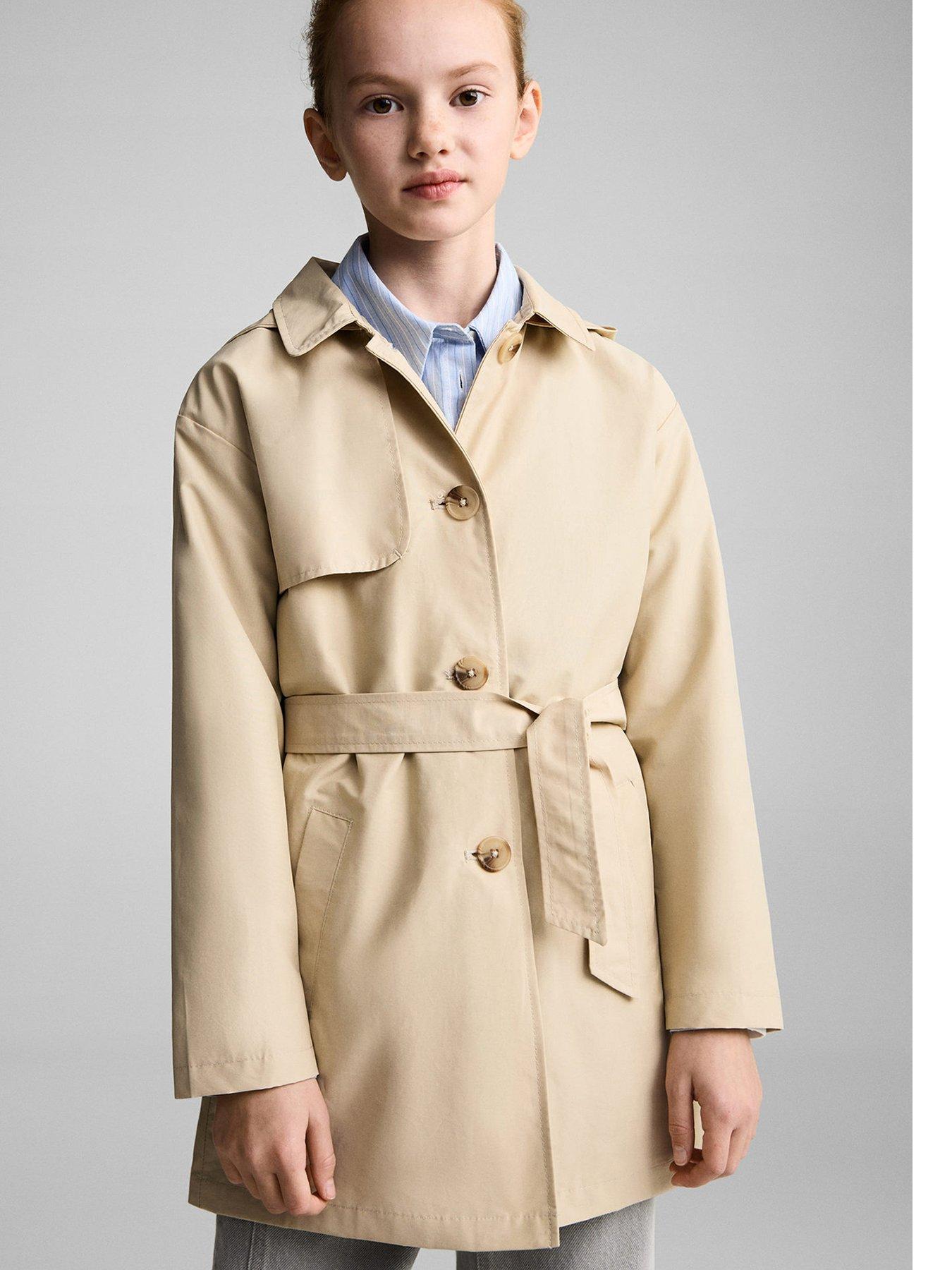 undefined Girls Hooded Trench Coat - Brown