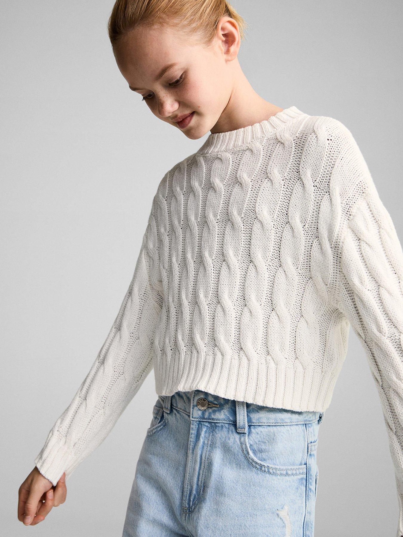 Image 1 of 5 of Mango Girls Cable Knitted Jumper - Cream