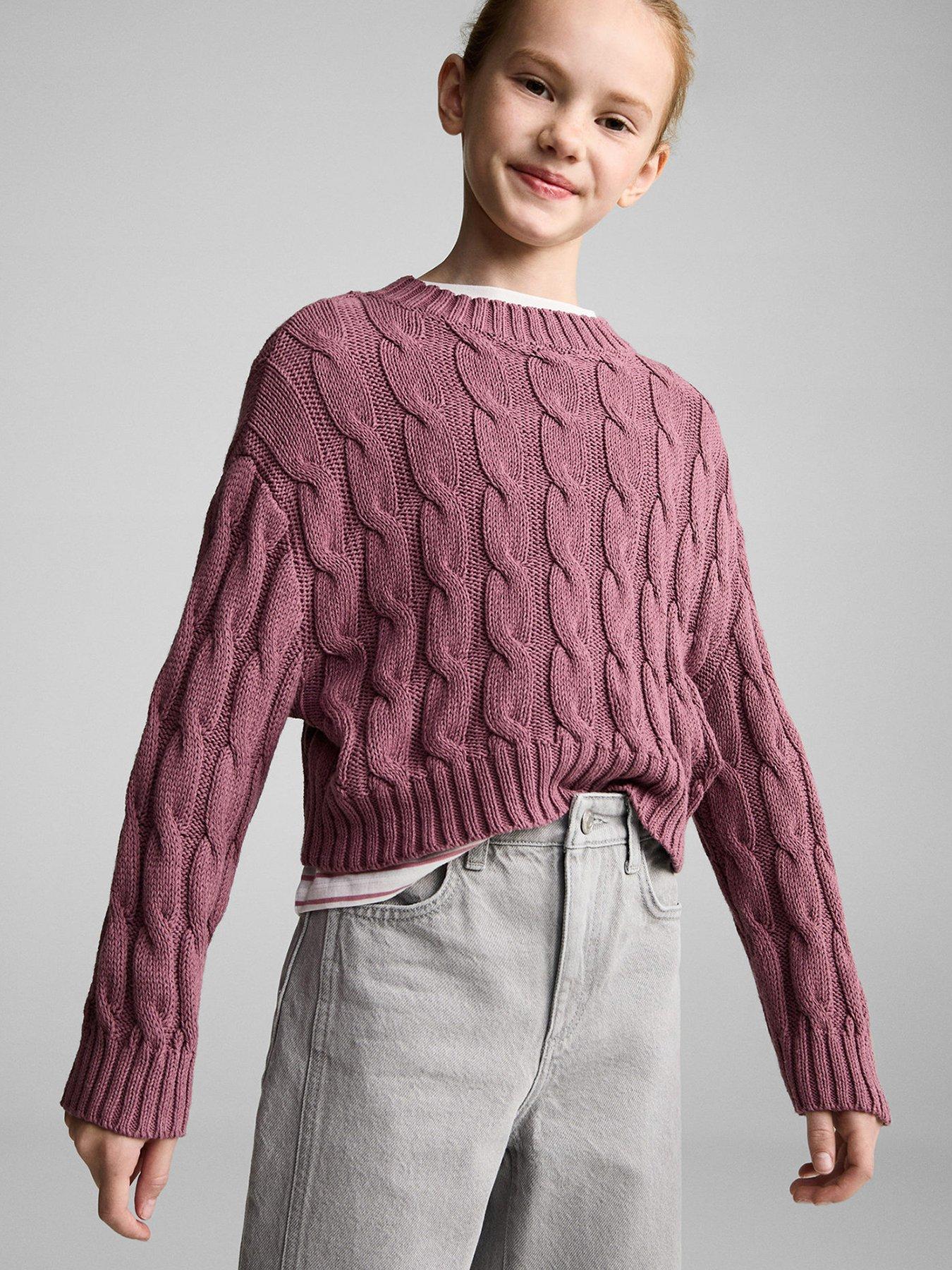 undefined Girls Cable Knitted Jumper - Dark Pink