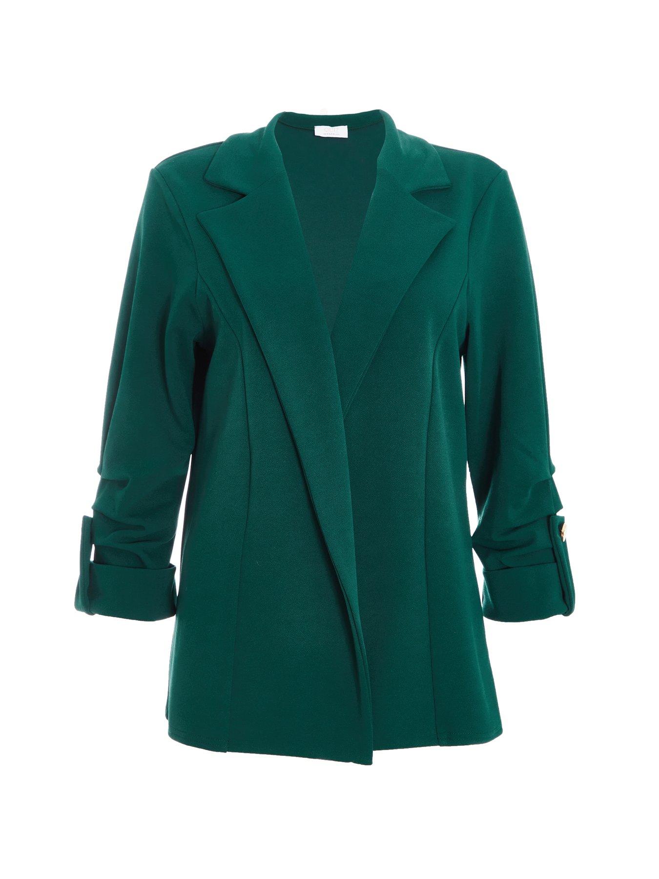Quiz Bottle Green Ruched Sleeve Blazer