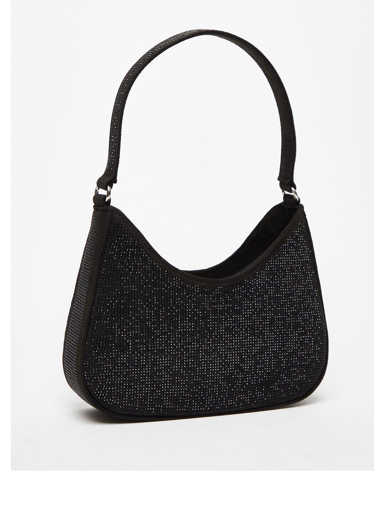 Quiz Black Diamante Shoulder Bag Very