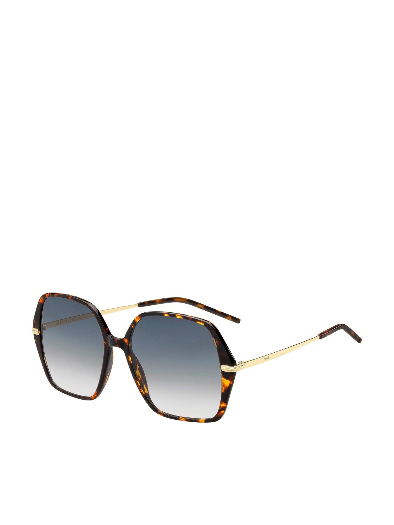 undefined Havana Large Square Metal Frame Sunglasses - Brown