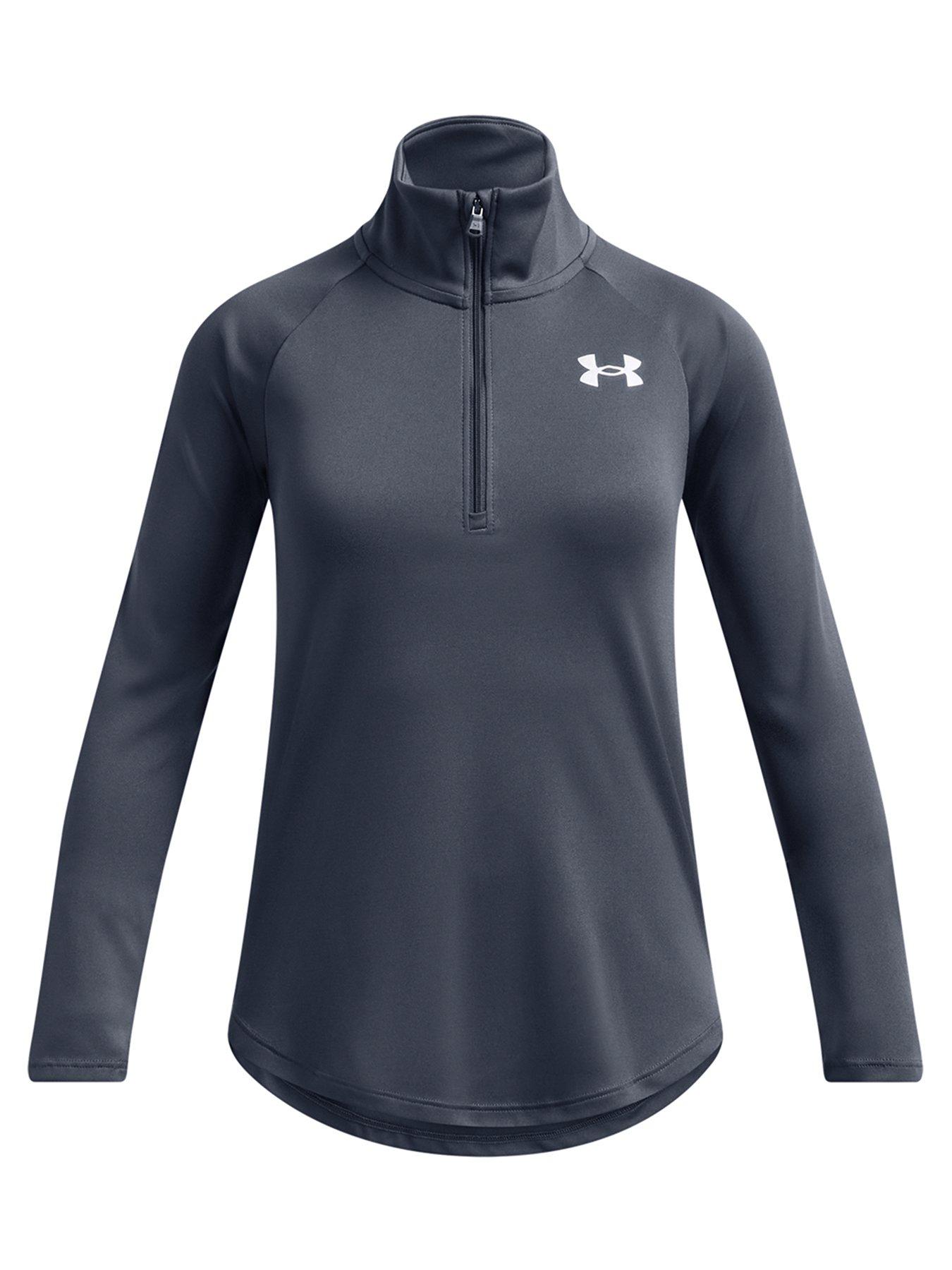 UNDER ARMOUR Junior Girls Training Tech Graphic 1/2 Zip Top - Downpour Gray/White