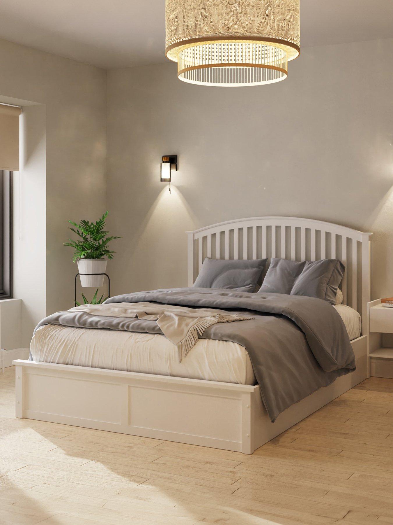 GFW Madrid Wooden End Lift Up Ottoman Storage Bed with Sleepycastle Mattress Options (Buy  &  SAVE!) - White