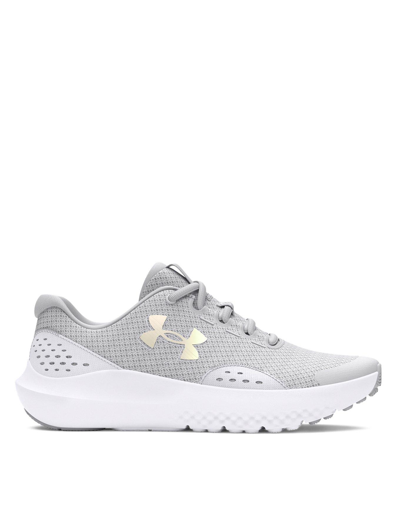 UNDER ARMOUR Junior Girls Surge 4 Trainers, Halo Gray / White / Iridescent, Size 4 Older