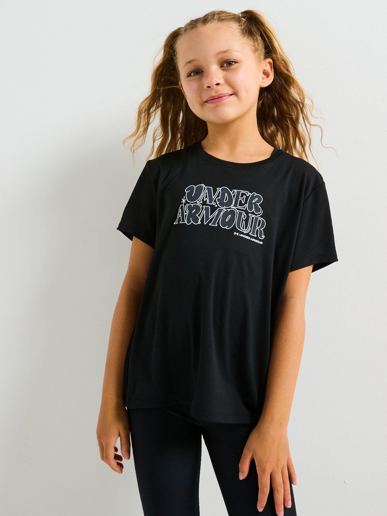 UNDER ARMOUR Junior Girls Training Tech Wordmark T-Shirt - Black
