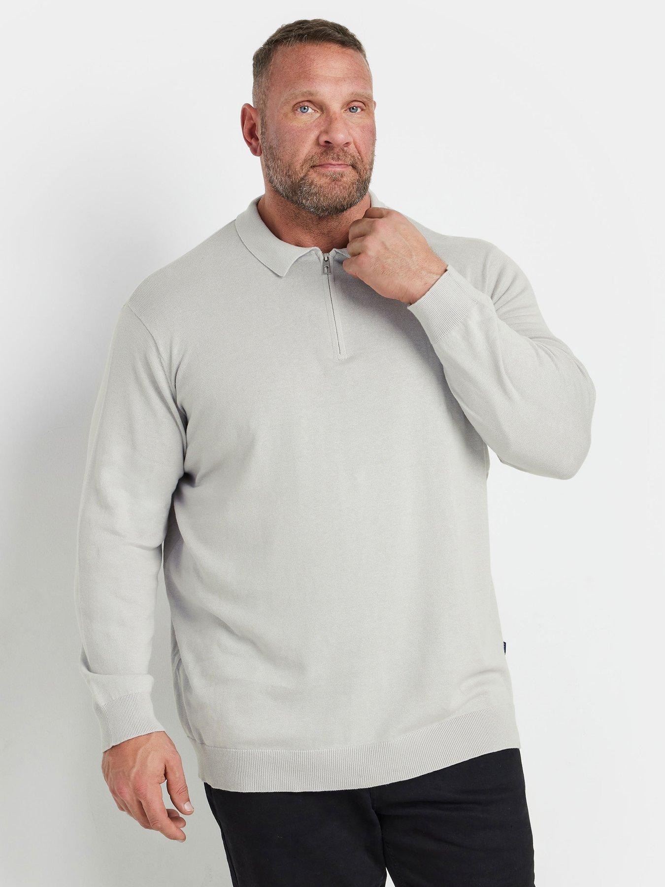 undefined Long Sleeve Knitted Zip Polo Shirt - Grey