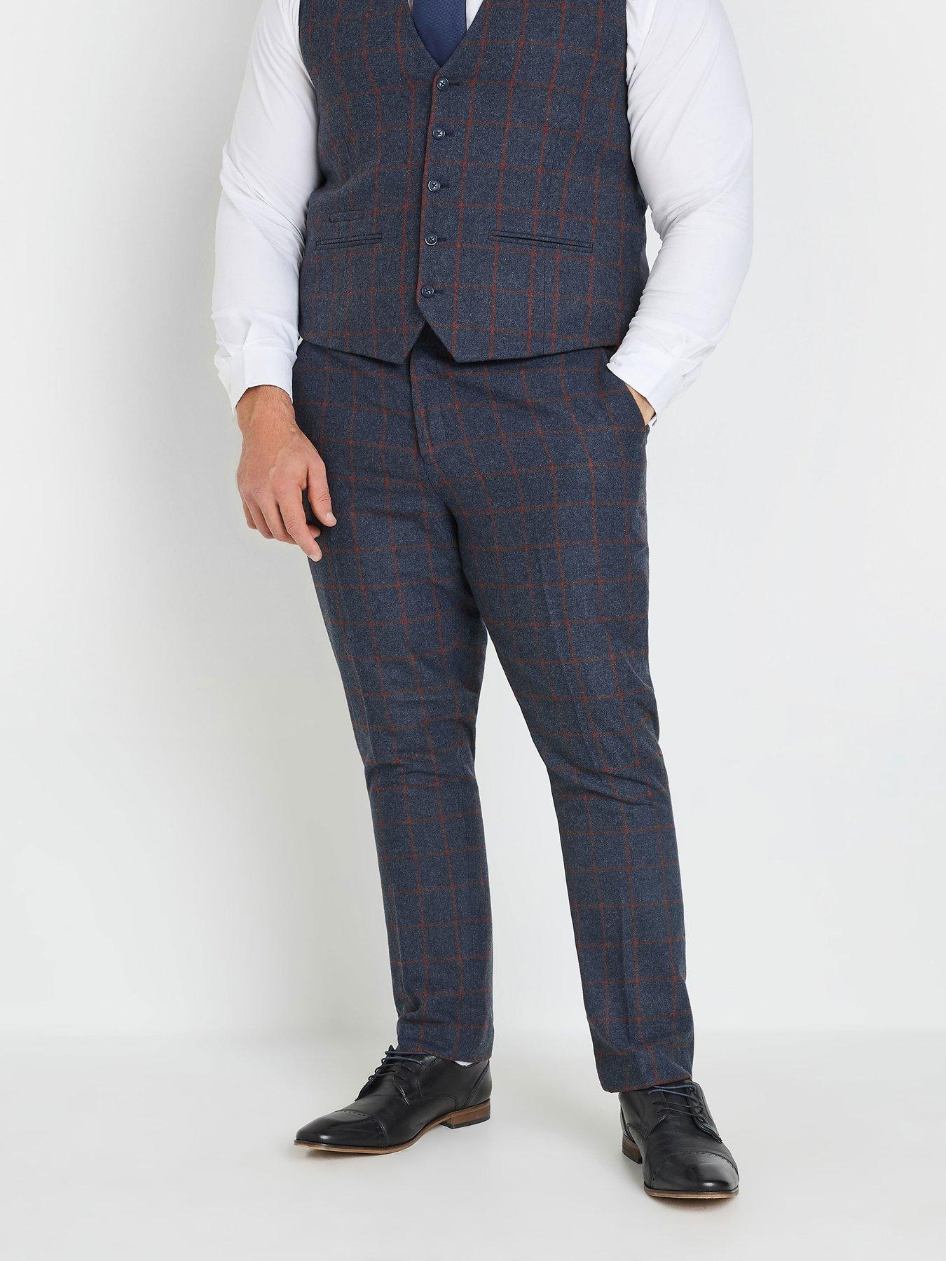 Image 1 of 3 of BadRhino Big &amp; Tall Checked Suit Trousers Regular Length - Blue