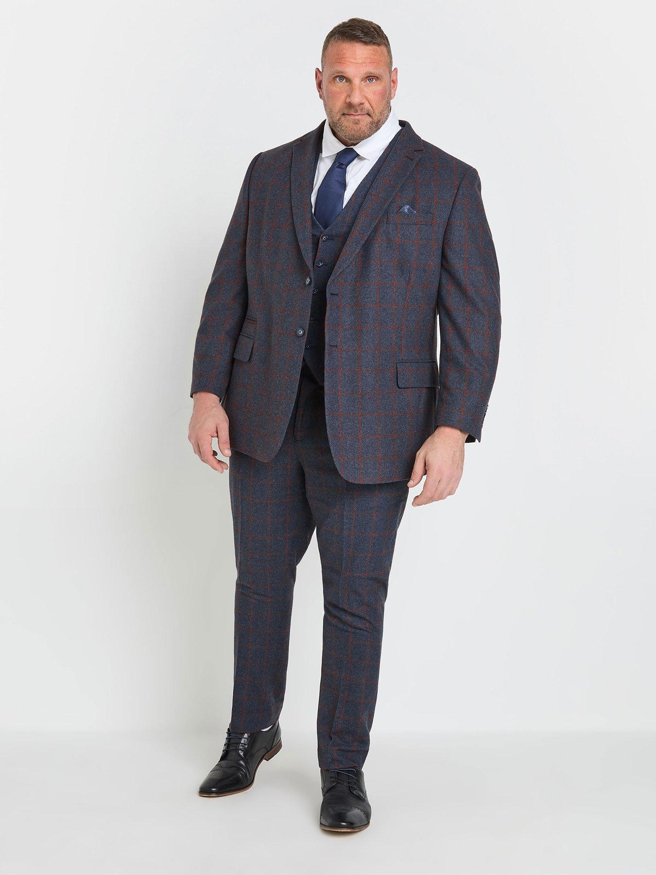 Image 3 of 3 of BadRhino Big &amp; Tall Checked Suit Trousers Regular Length - Blue
