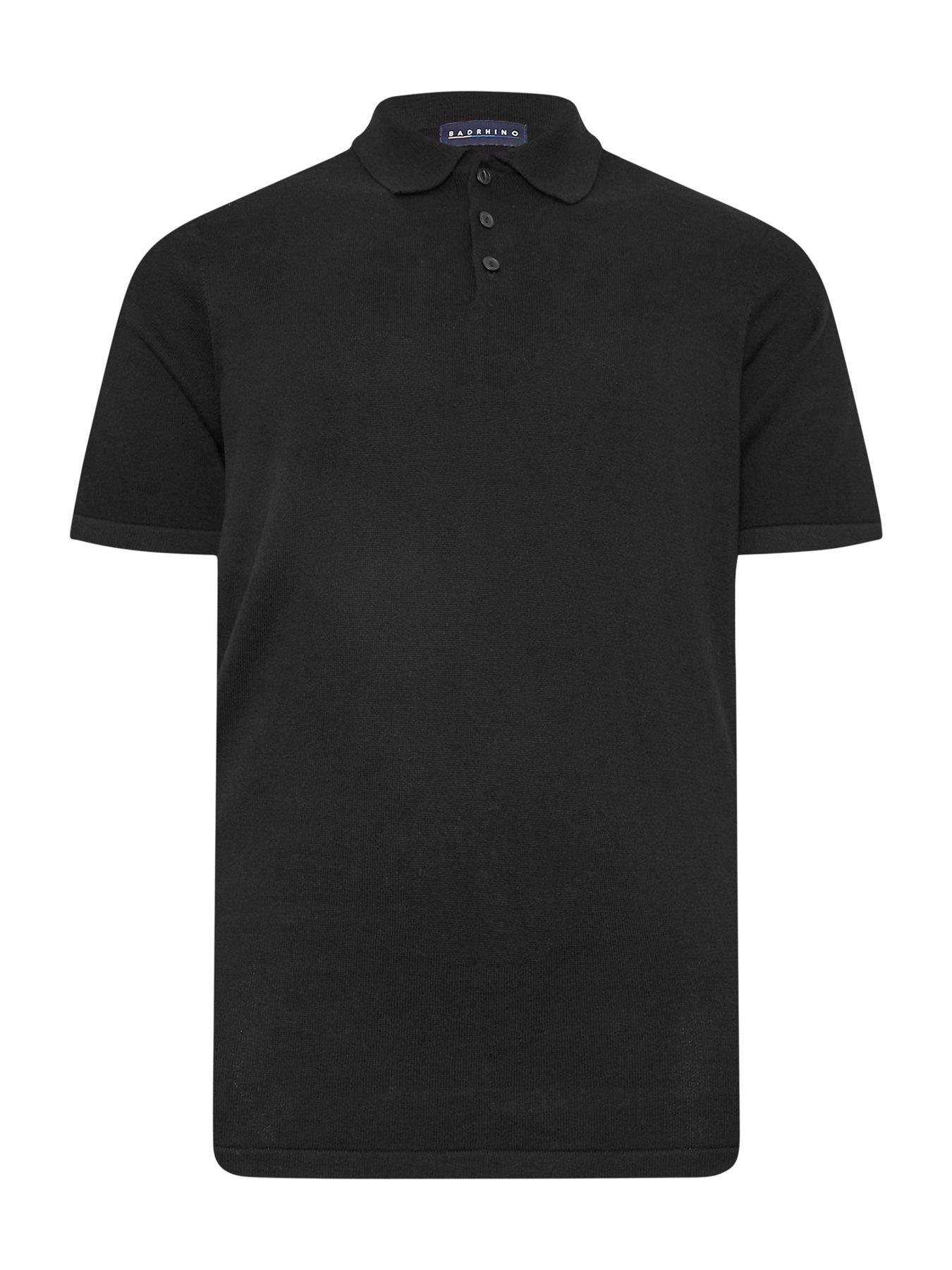 Image 3 of 3 of BadRhino Short Sleeve Knitted Polo Shirt - Black