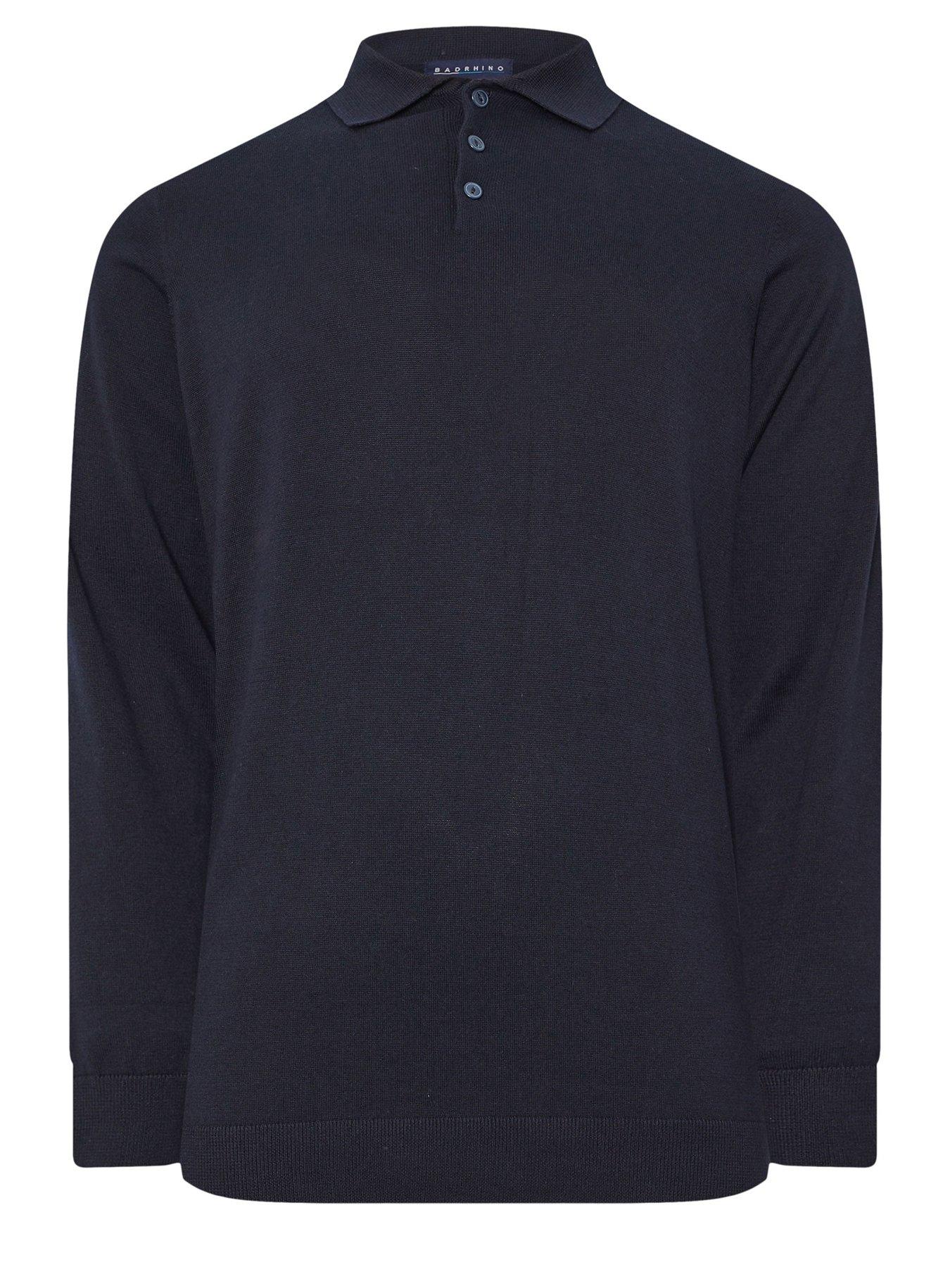 Image 3 of 3 of BadRhino Long Sleeve Knitted Polo Shirt - Blue