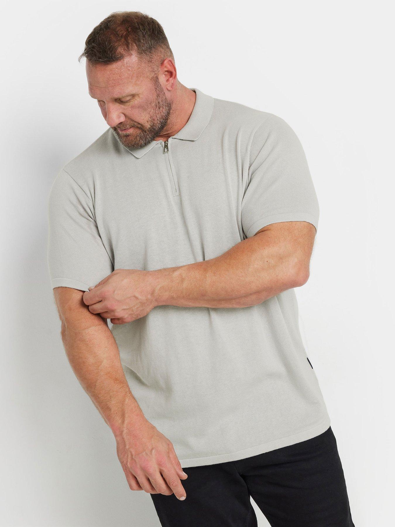 Badrhino Short Sleeve Knitted Zip Polo Shirt - Grey