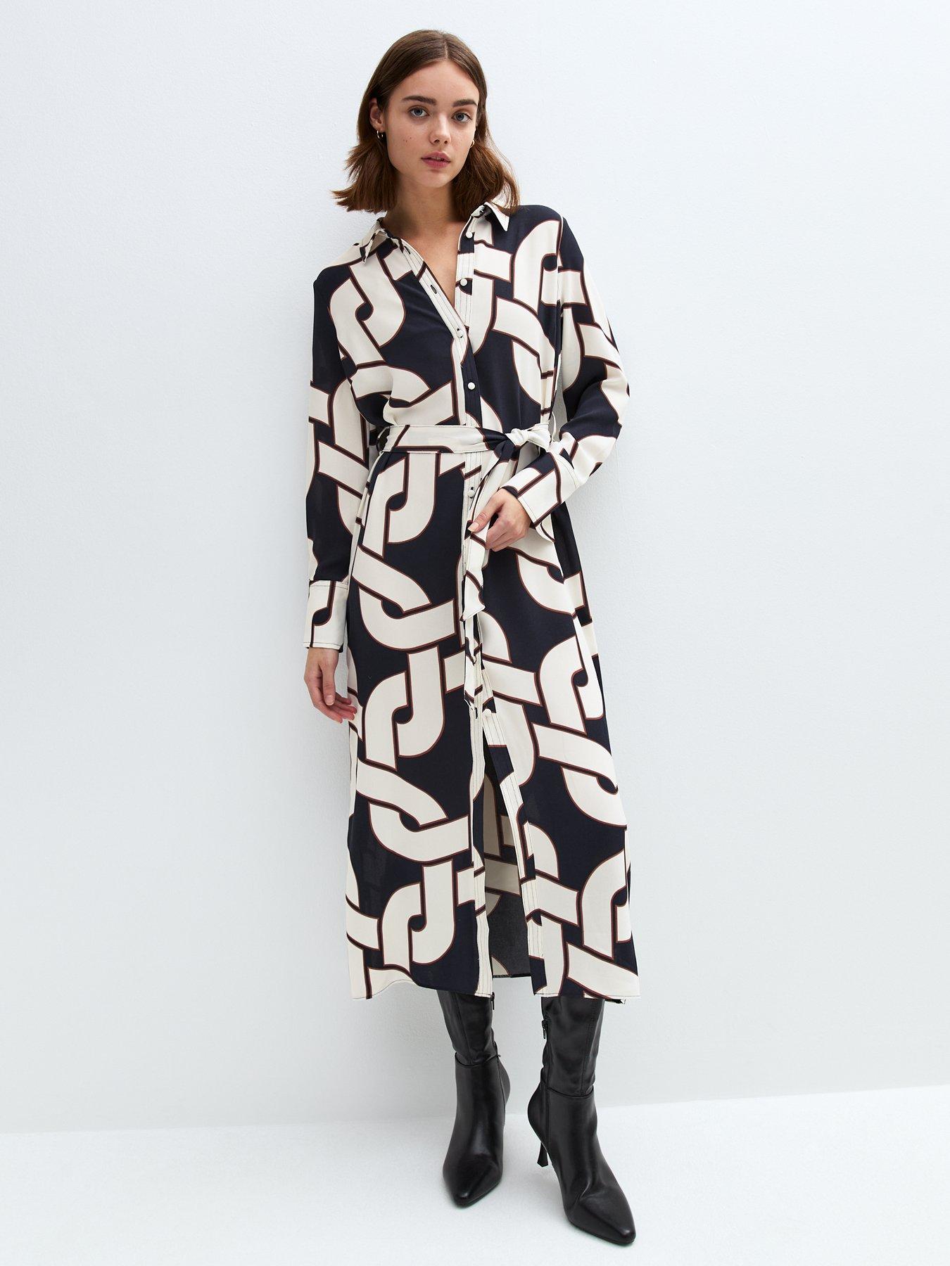 undefined Chain Print Shirt Dress - Blue