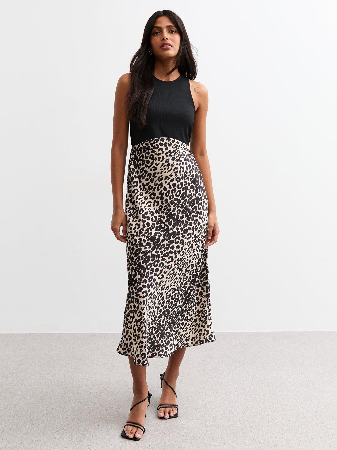 undefined Animal Print Satin Skirt Midi Dress - Brown
