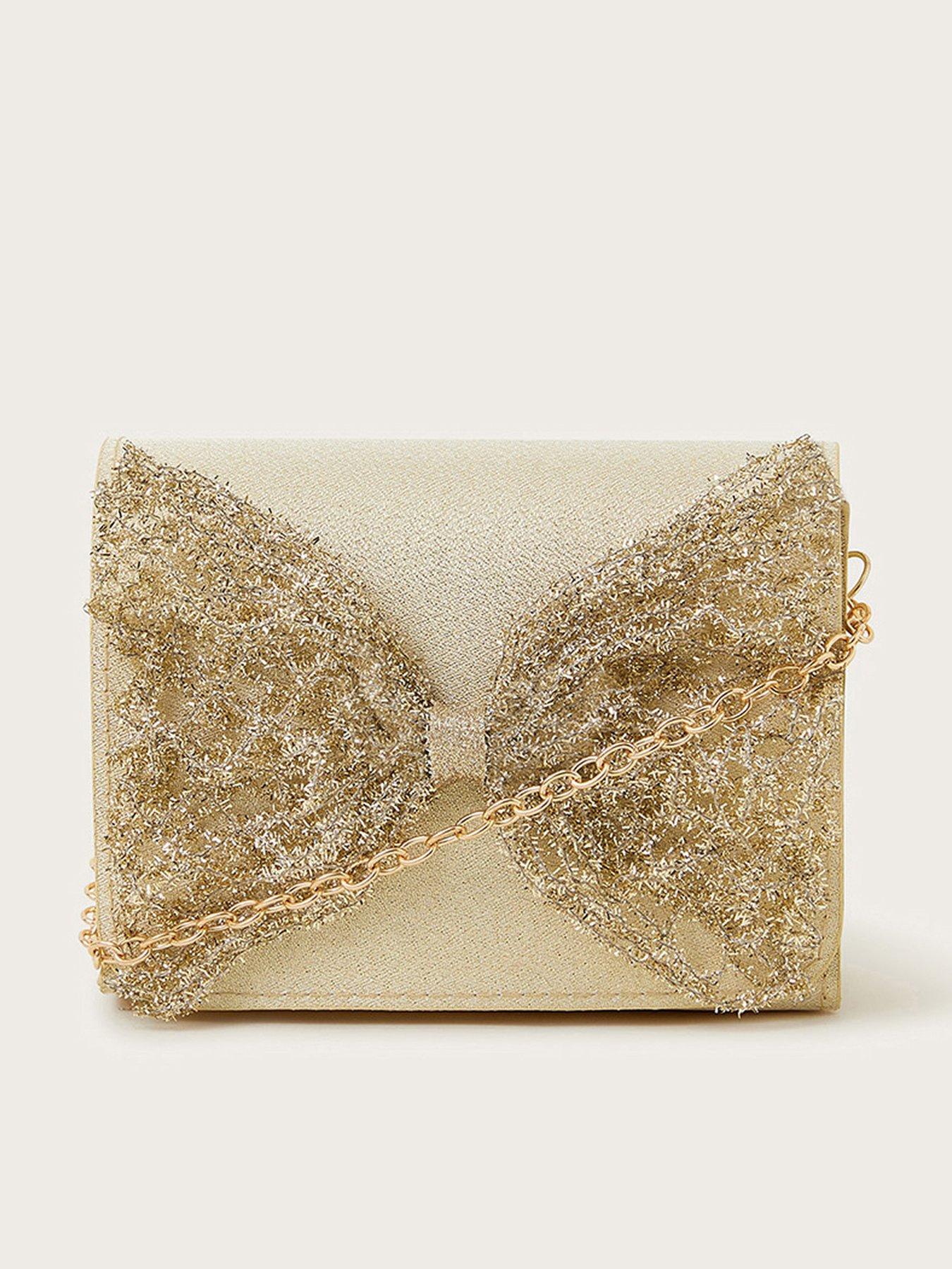 Monsoon Girls Tinsel Bow Bag Gold Very