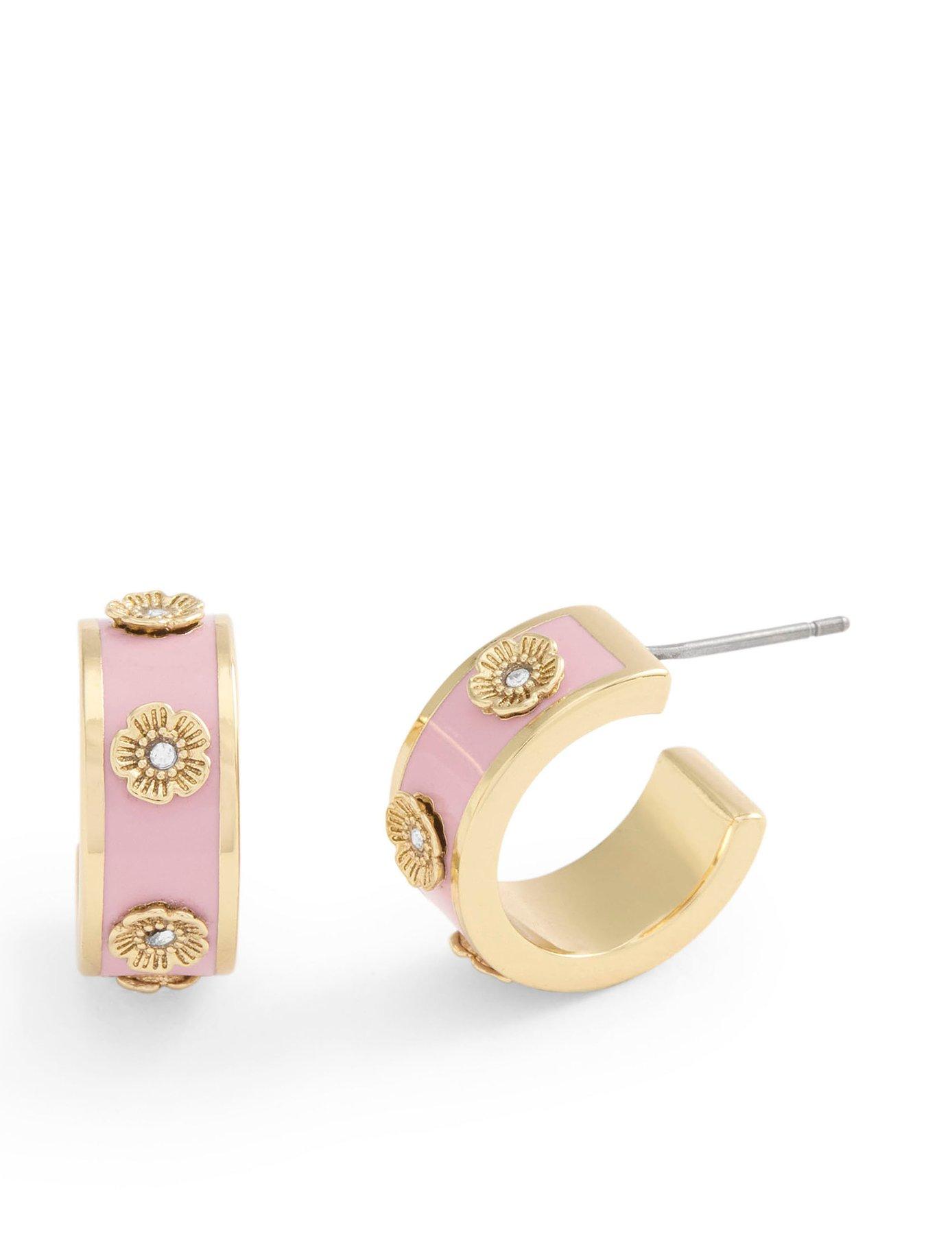 Product photograph of Coach Signature Tea Rose Enamel Huggie Hoop Earrings from very.co.uk