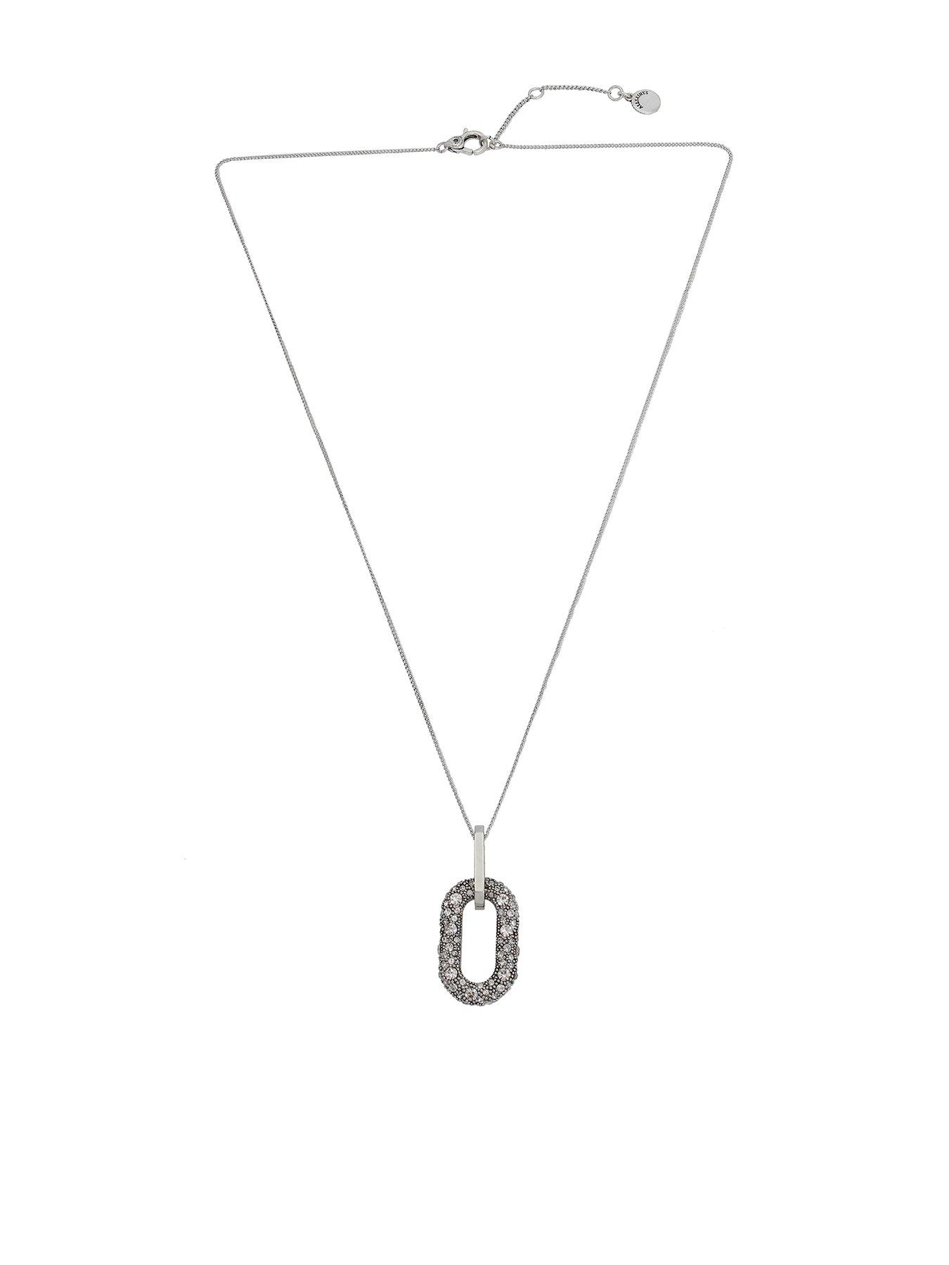 undefined Pavé Link Pendant Necklace - Silver