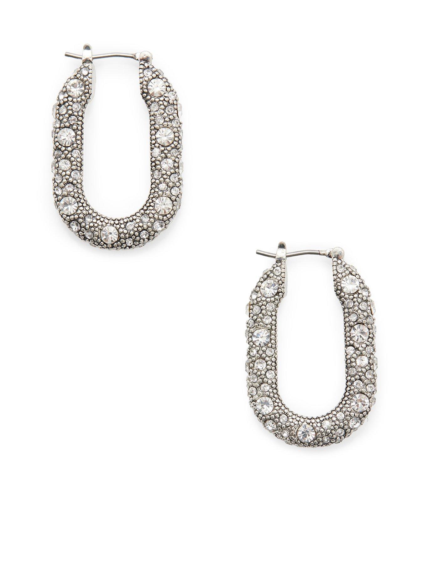 undefined Pavé Hoop Earrings - Silver