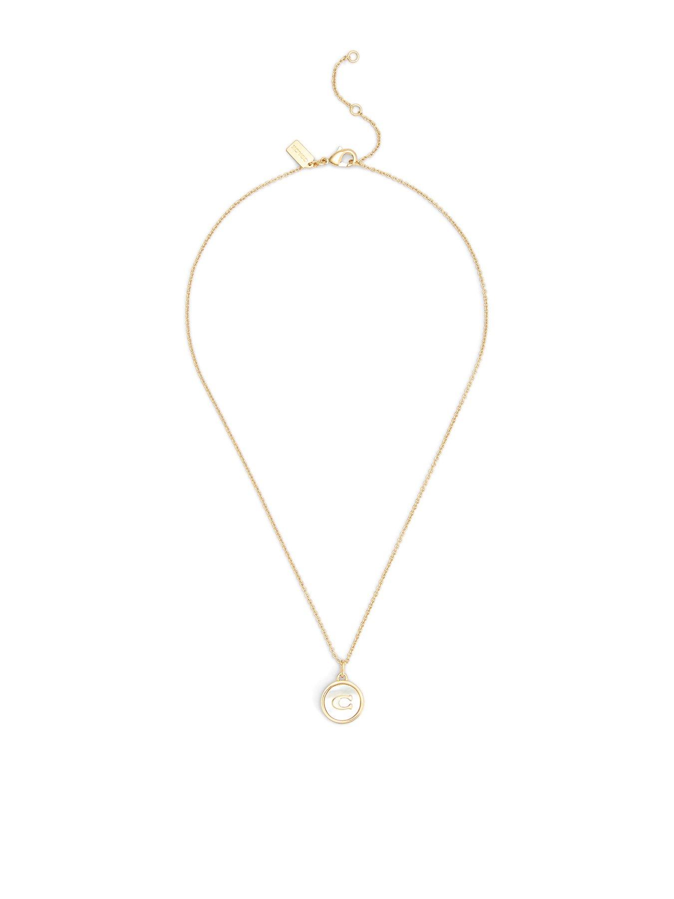 Image 1 of 3 of COACH Signature Mother Of Pearl Coin Pendant Necklace - Gold