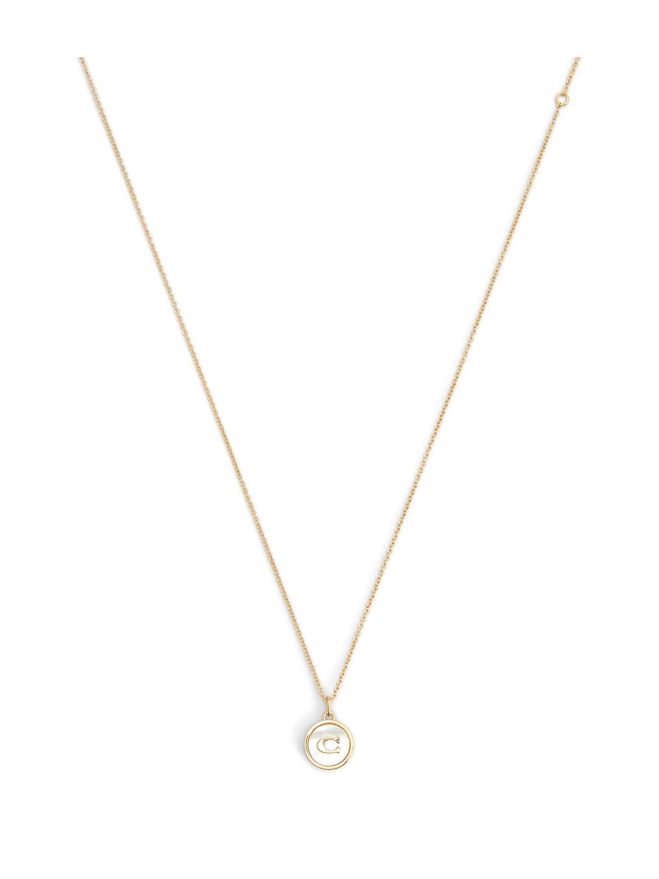 Image 2 of 3 of COACH Signature Mother Of Pearl Coin Pendant Necklace - Gold