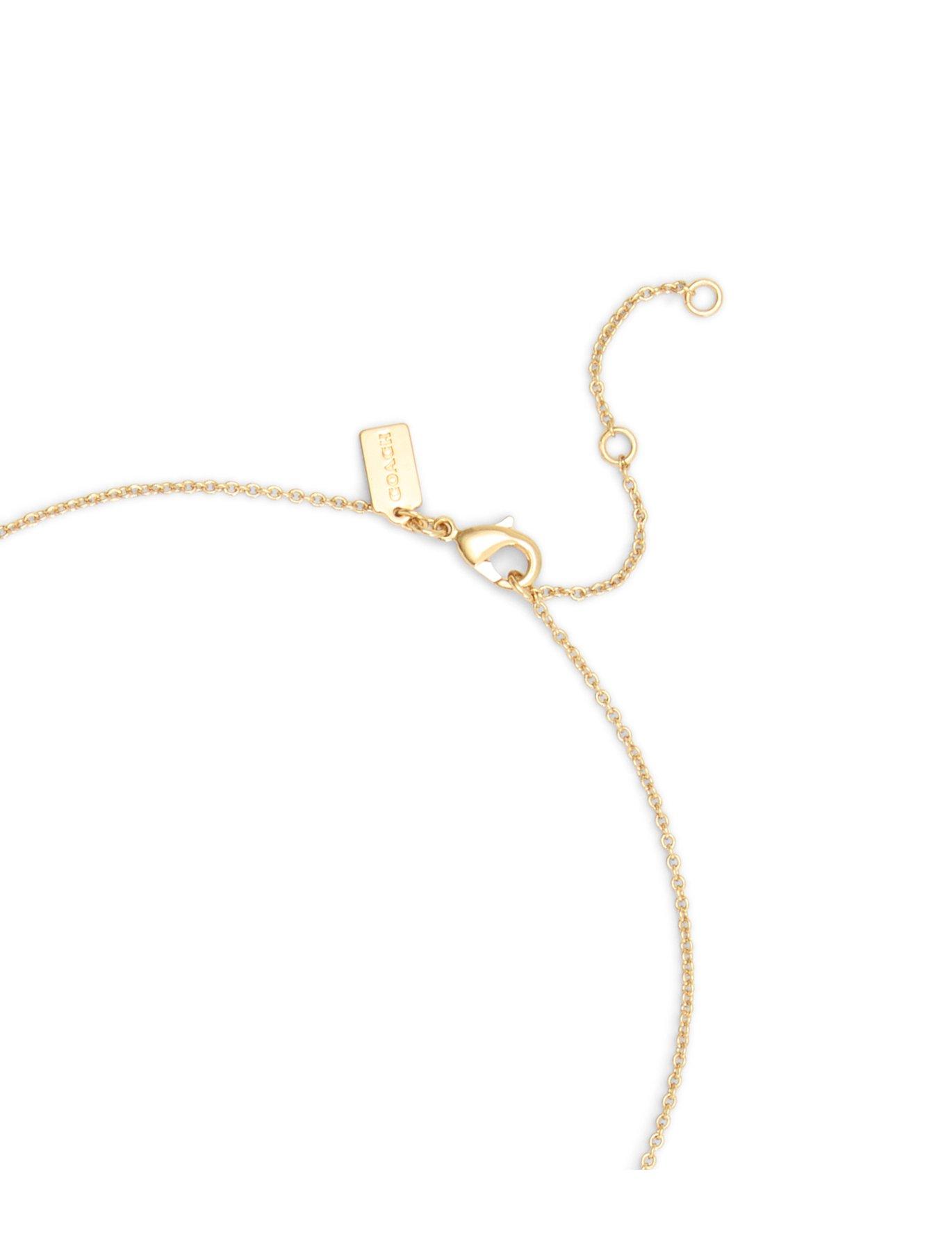Image 3 of 3 of COACH Signature Mother Of Pearl Coin Pendant Necklace - Gold