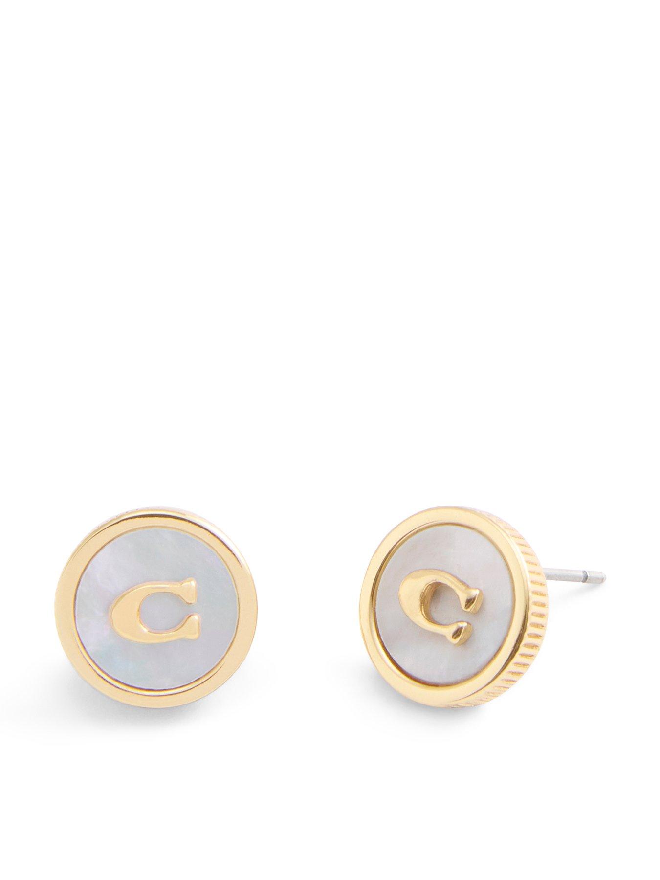 undefined Signature Mother Of Pearl Coin Stud Earrings - Gold