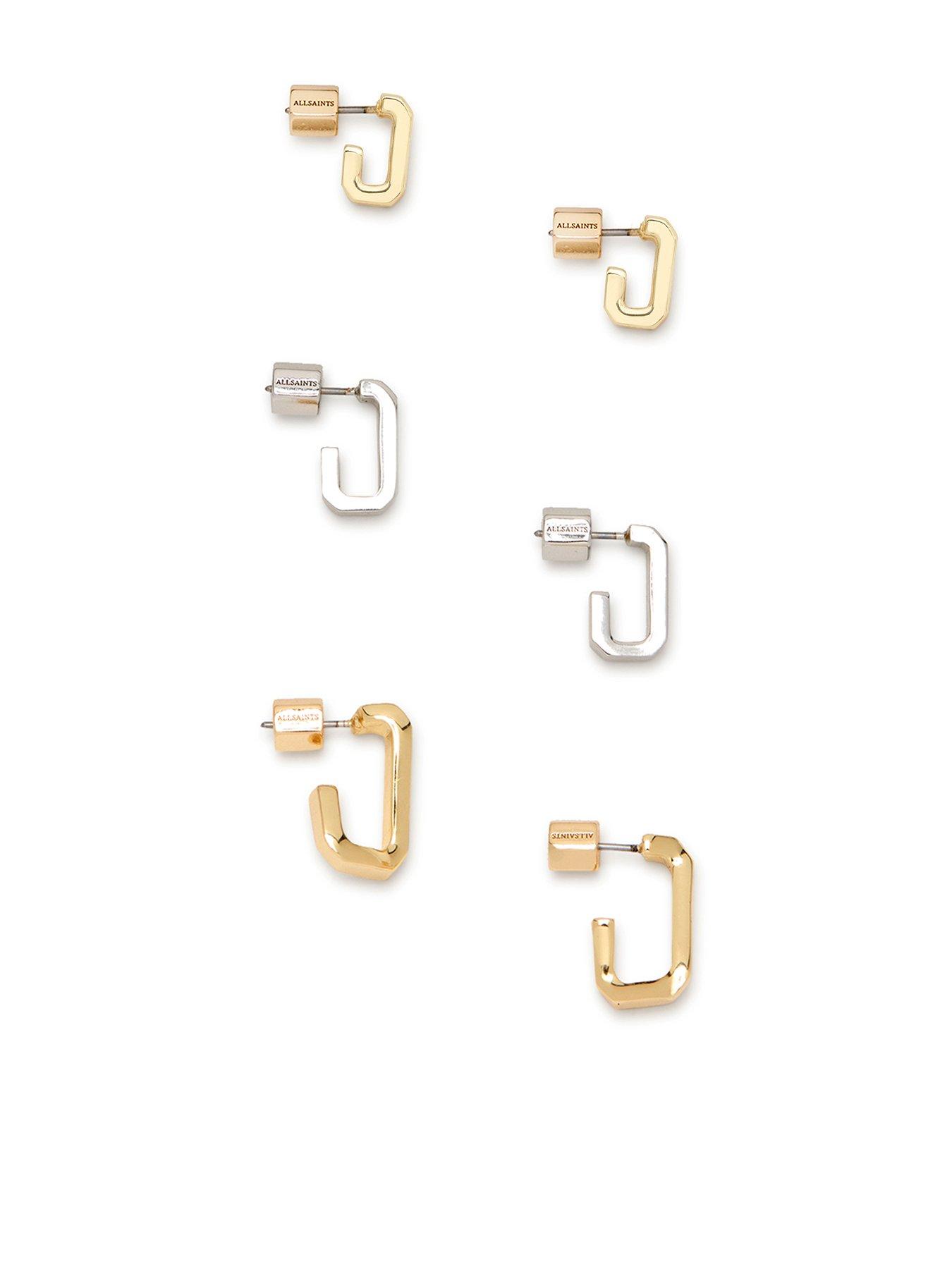 Product photograph of Allsaints Signature Hexagon Link Earring Set from very.co.uk