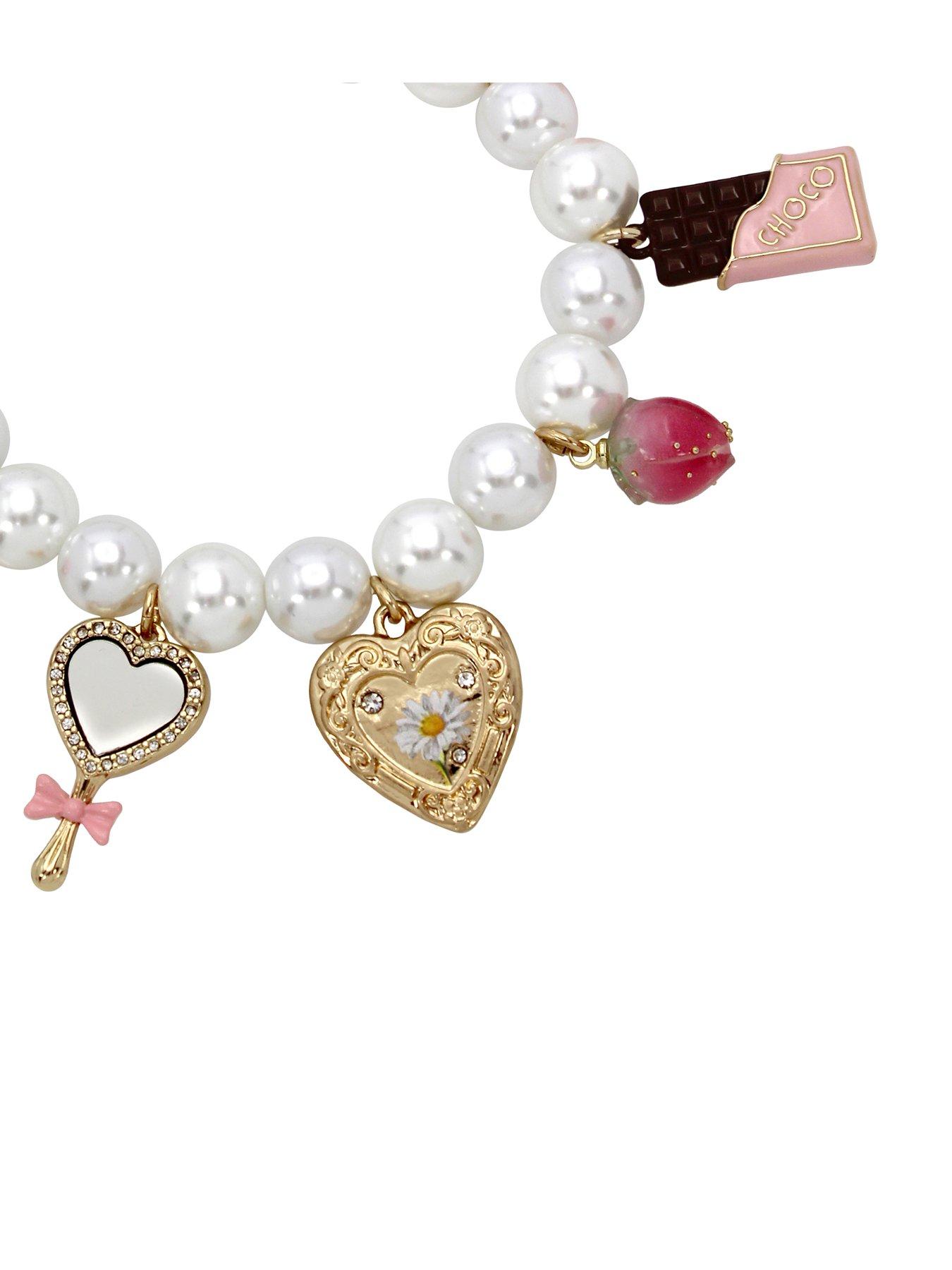 Image 2 of 3 of Betsey Johnson Sweetheart Charm Pearl Stretch Bracelet