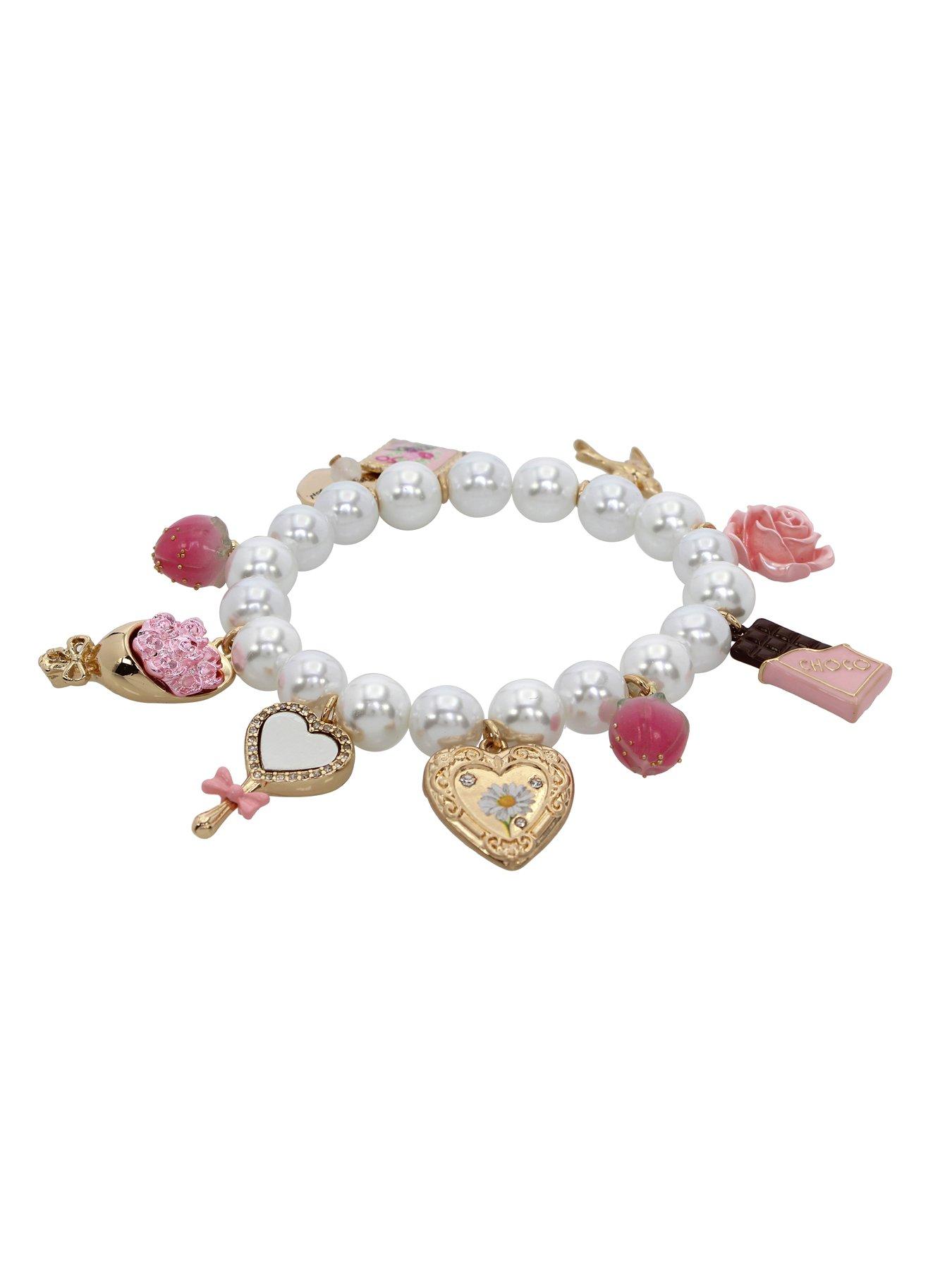 Image 3 of 3 of Betsey Johnson Sweetheart Charm Pearl Stretch Bracelet