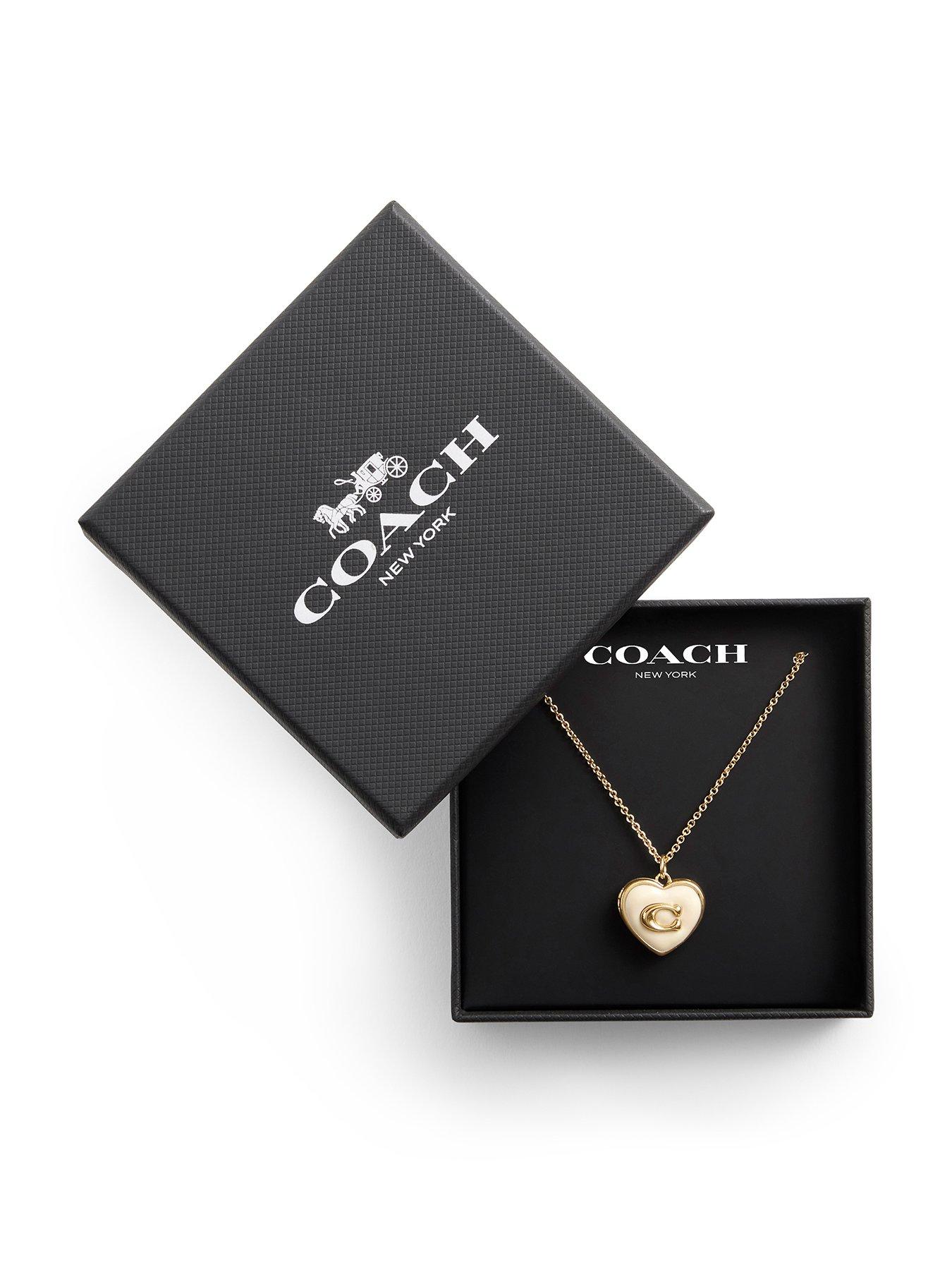 COACH Enamel Heart Locket Necklace Boxed Set Very