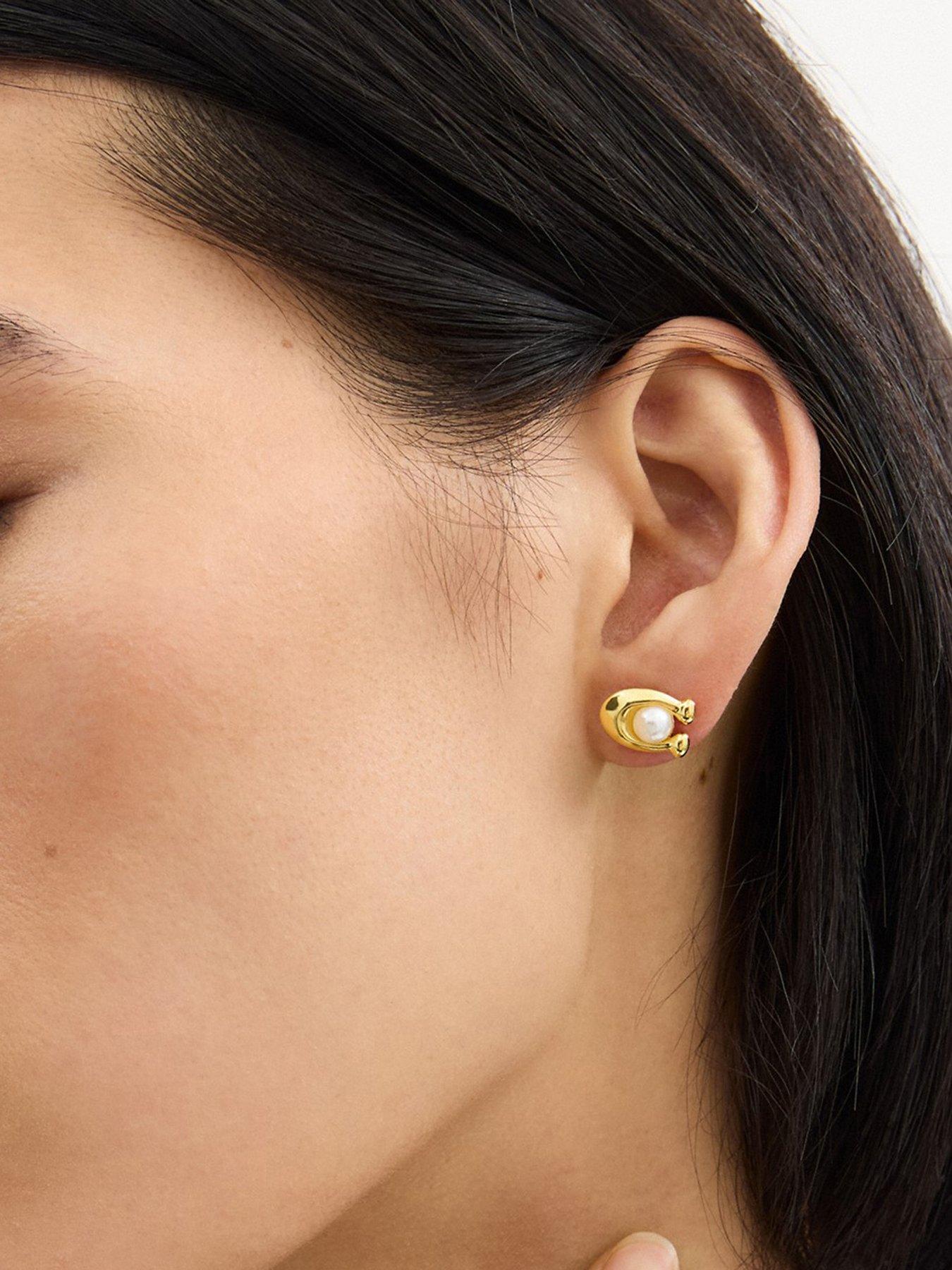 Image 2 of 4 of COACH Pearl Signature Stud Earrings