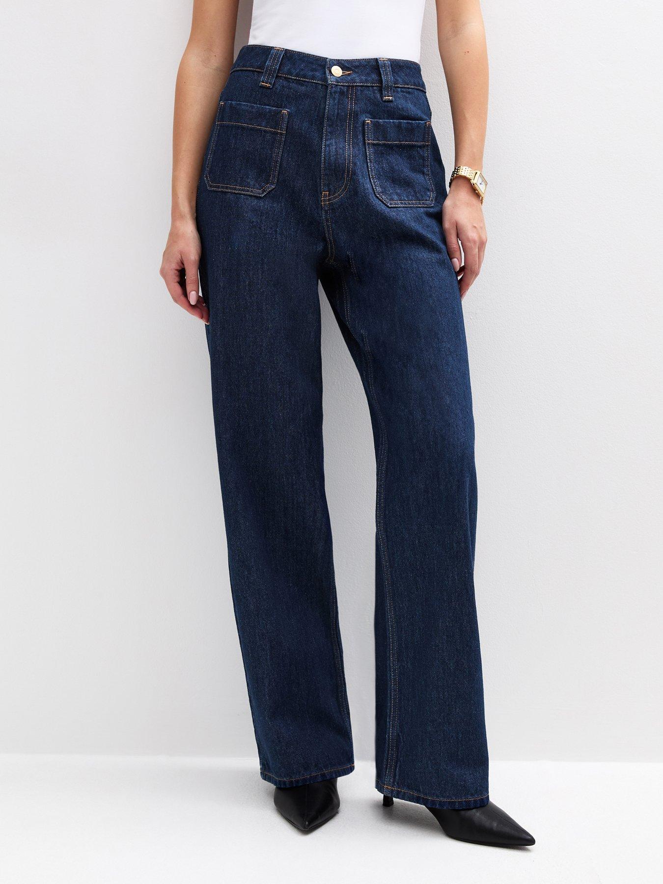 undefined Blue Patch Pocket Wide Leg Jeans