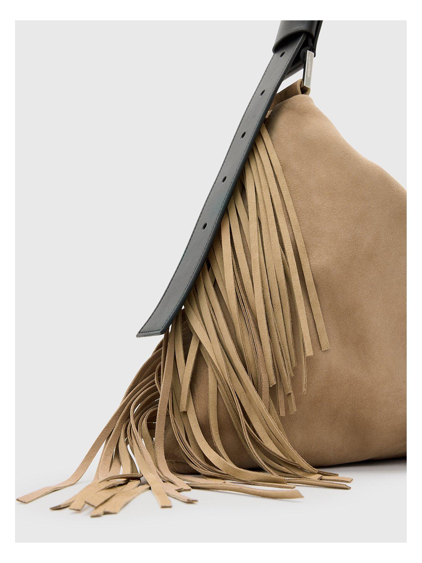 AllSaints Edbury Suede Tote Fringe Bag Light Brown Very