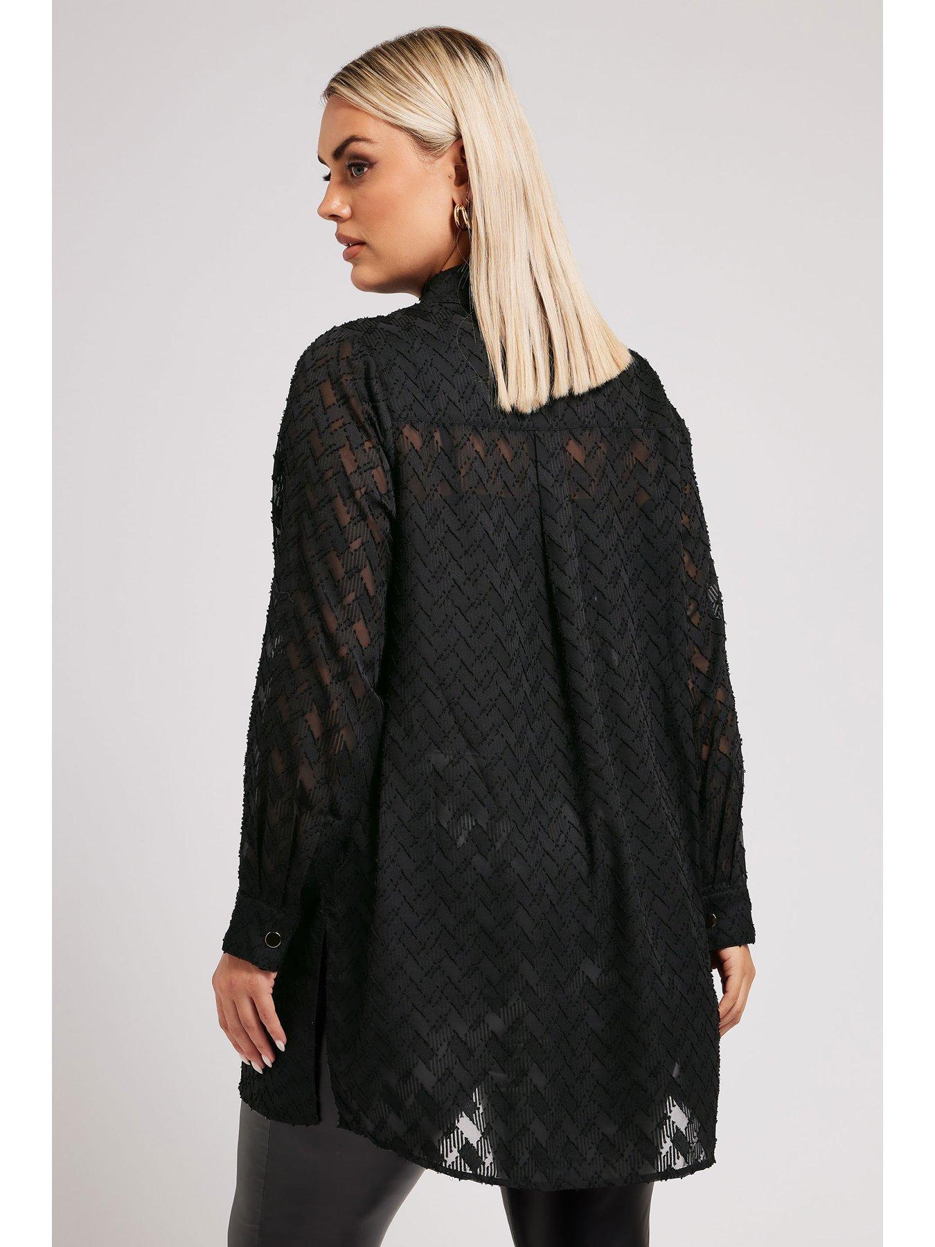 Image 2 of 4 of Yours Curve Textured Long Line Shirt - Black