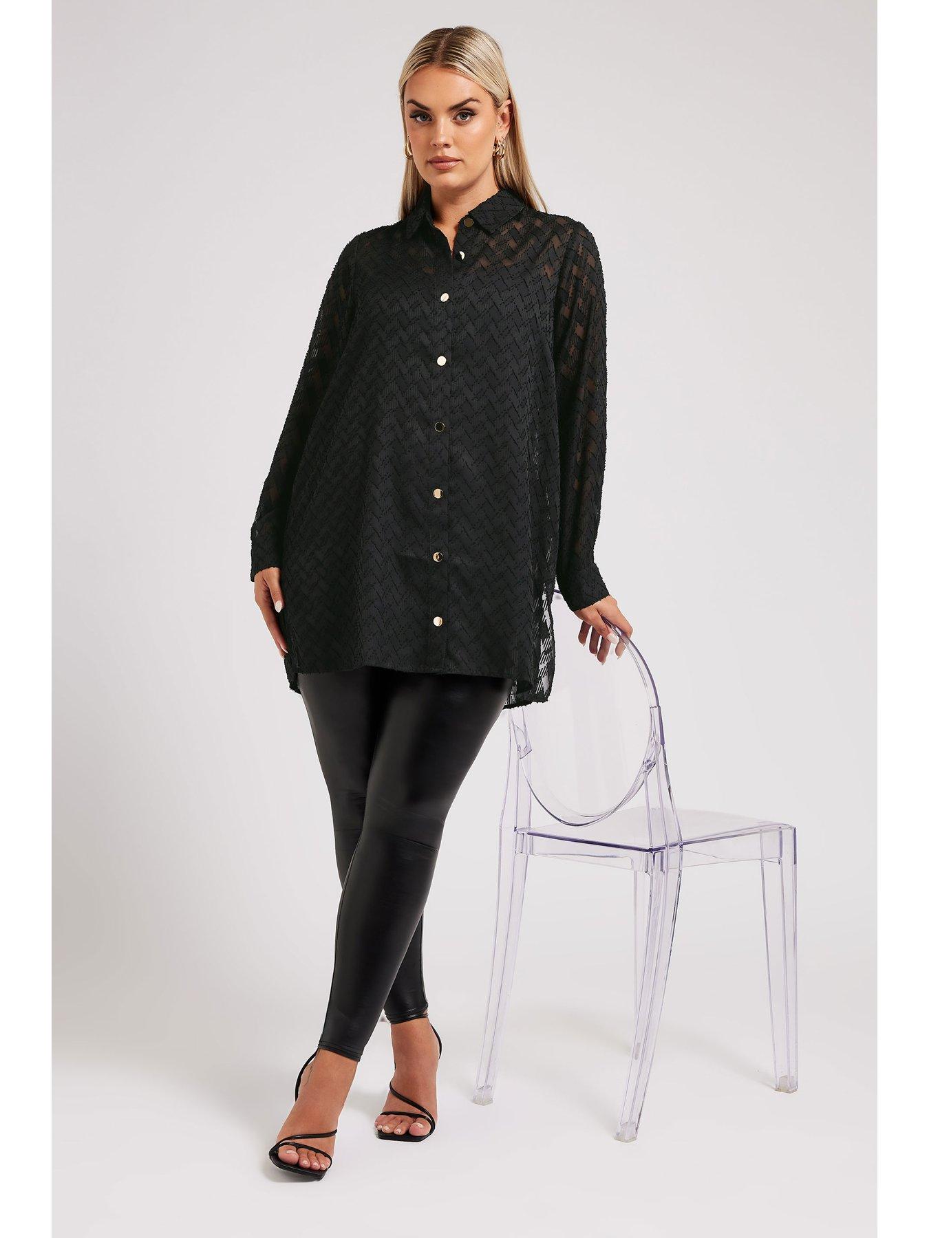 Image 3 of 4 of Yours Curve Textured Long Line Shirt - Black