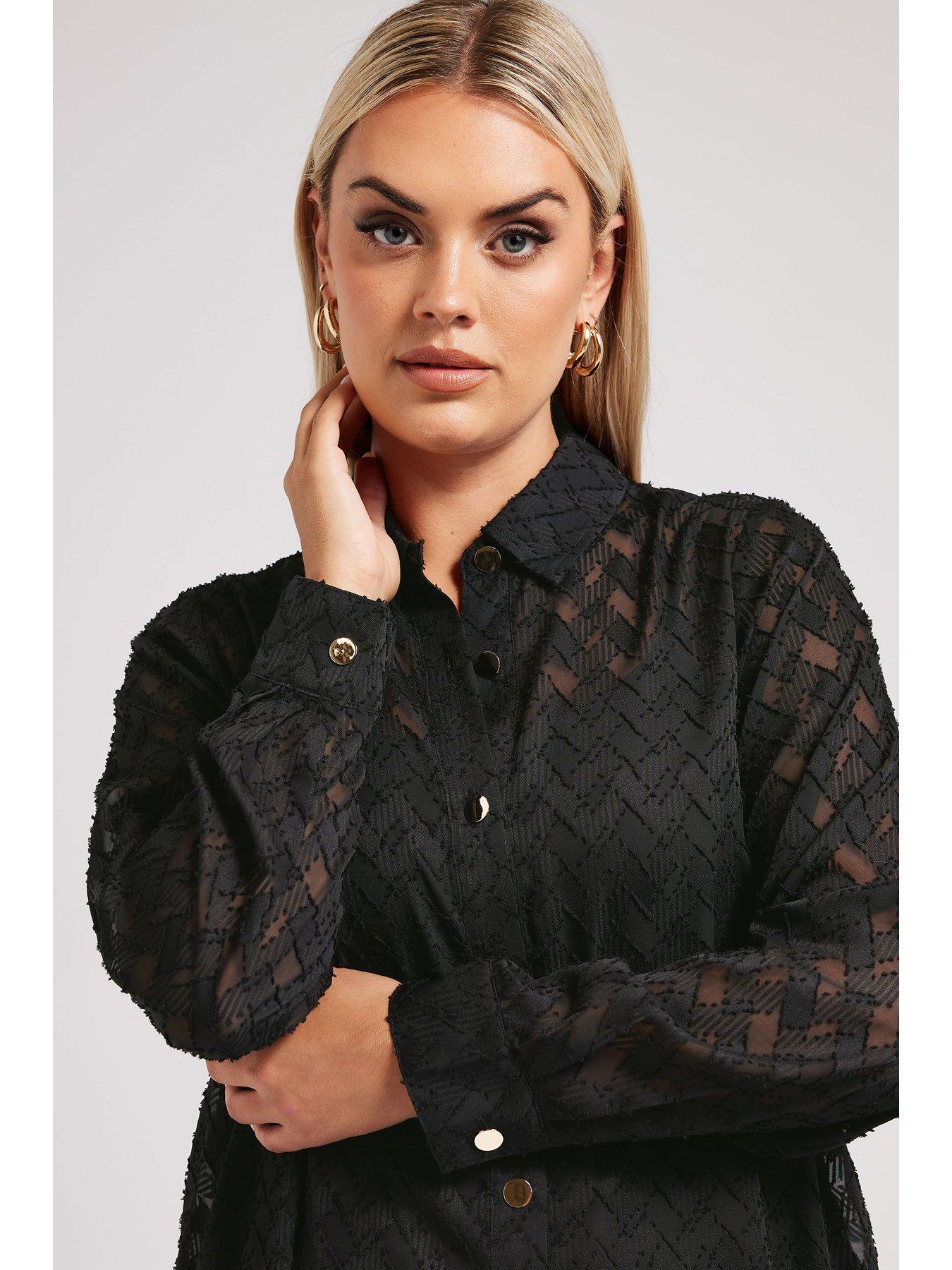 Image 4 of 4 of Yours Curve Textured Long Line Shirt - Black