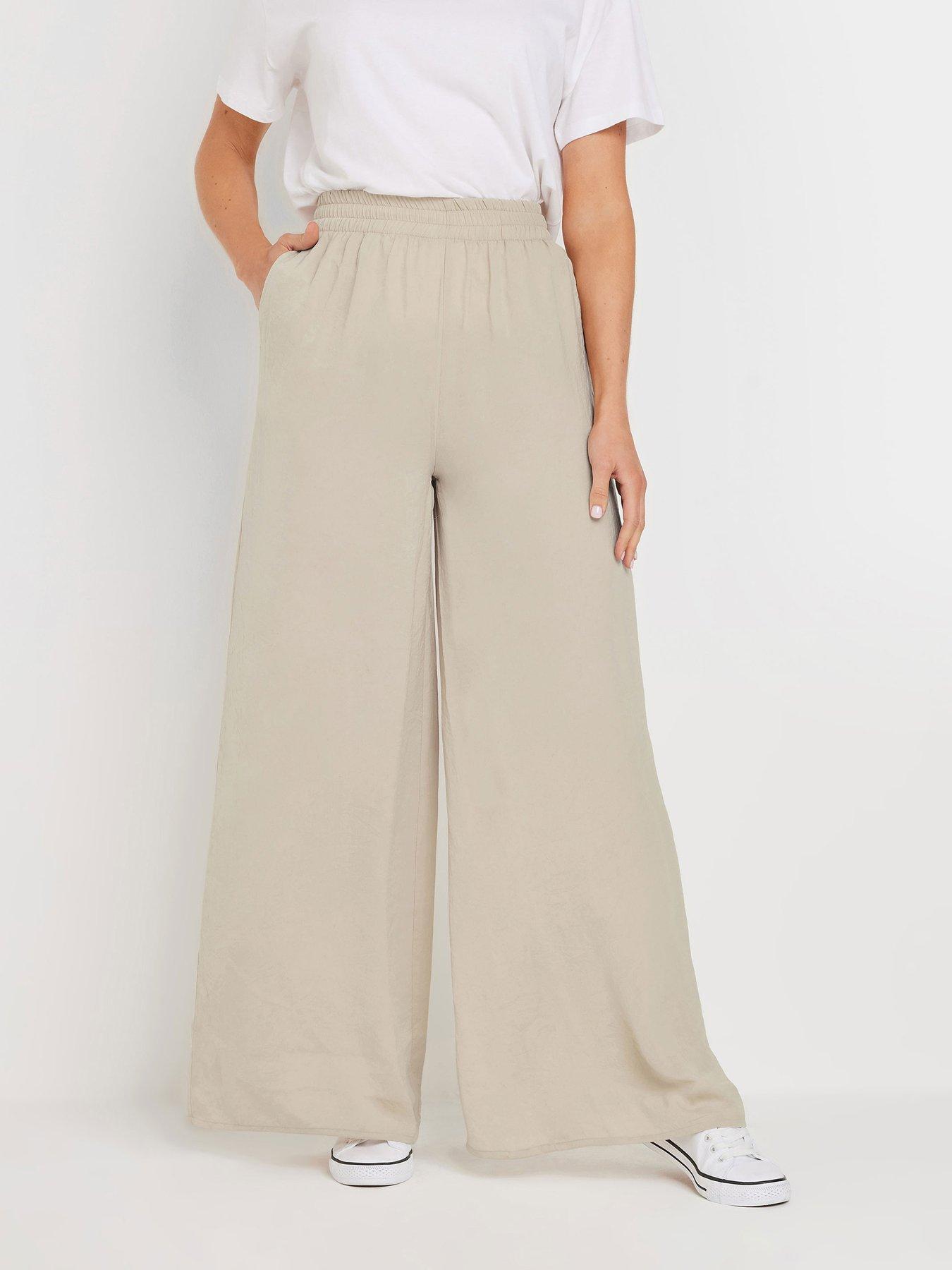 undefined Satin Wide Leg Trousers 36" - Natural