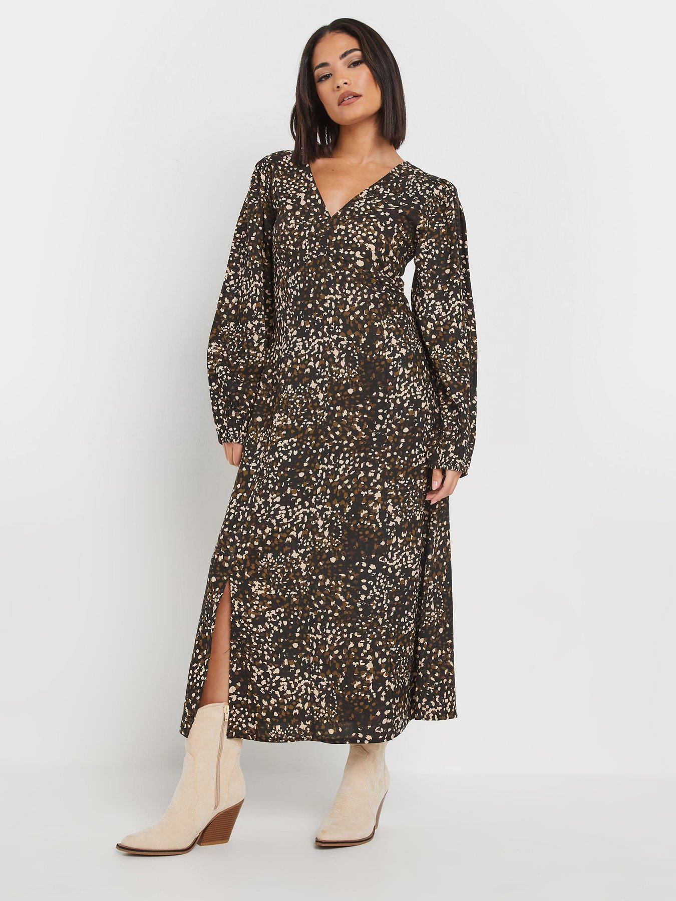 Image 1 of 4 of PixieGirl Petite Midi Tea Dress - Brown