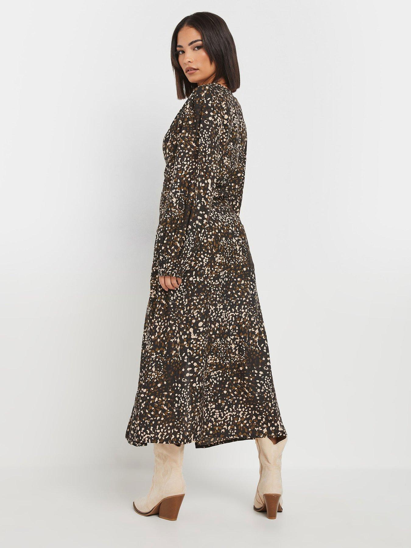 Image 2 of 4 of PixieGirl Petite Midi Tea Dress - Brown
