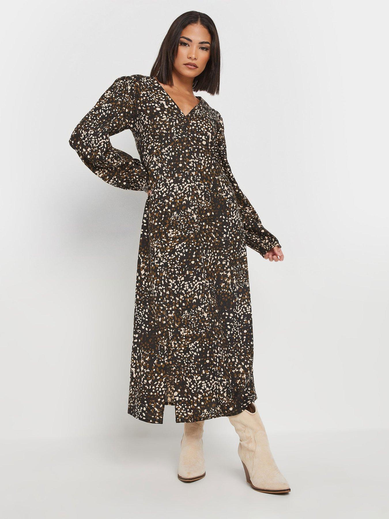 Image 3 of 4 of PixieGirl Petite Midi Tea Dress - Brown