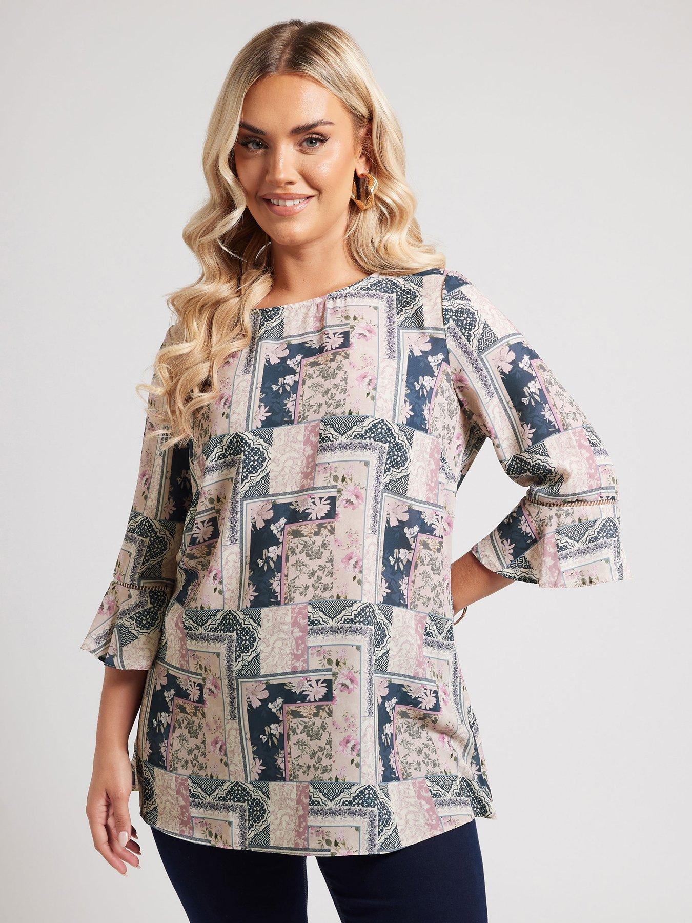 Image 1 of 4 of Yours Curve Crochet Trim Blouse - Blue