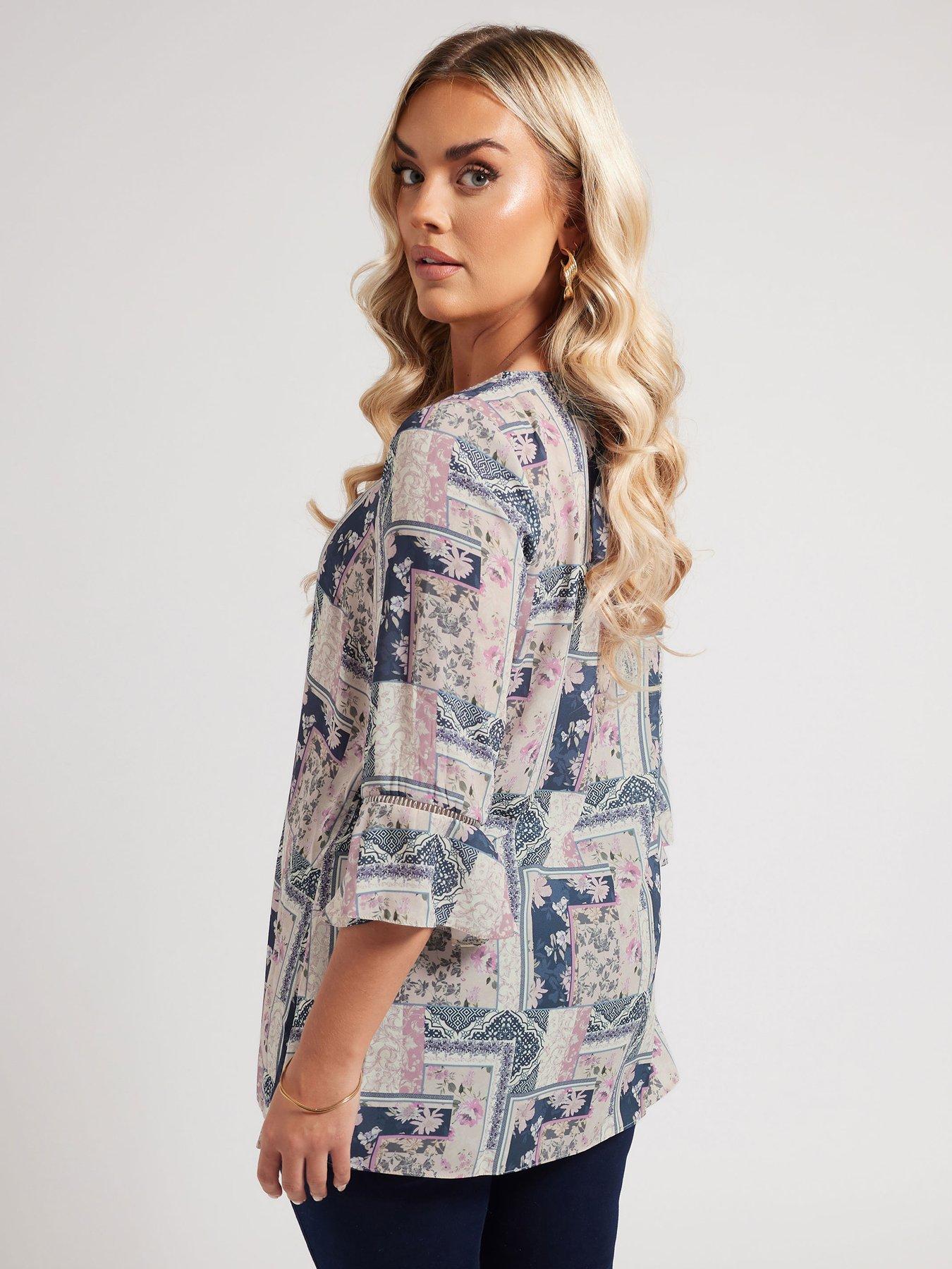Image 2 of 4 of Yours Curve Crochet Trim Blouse - Blue