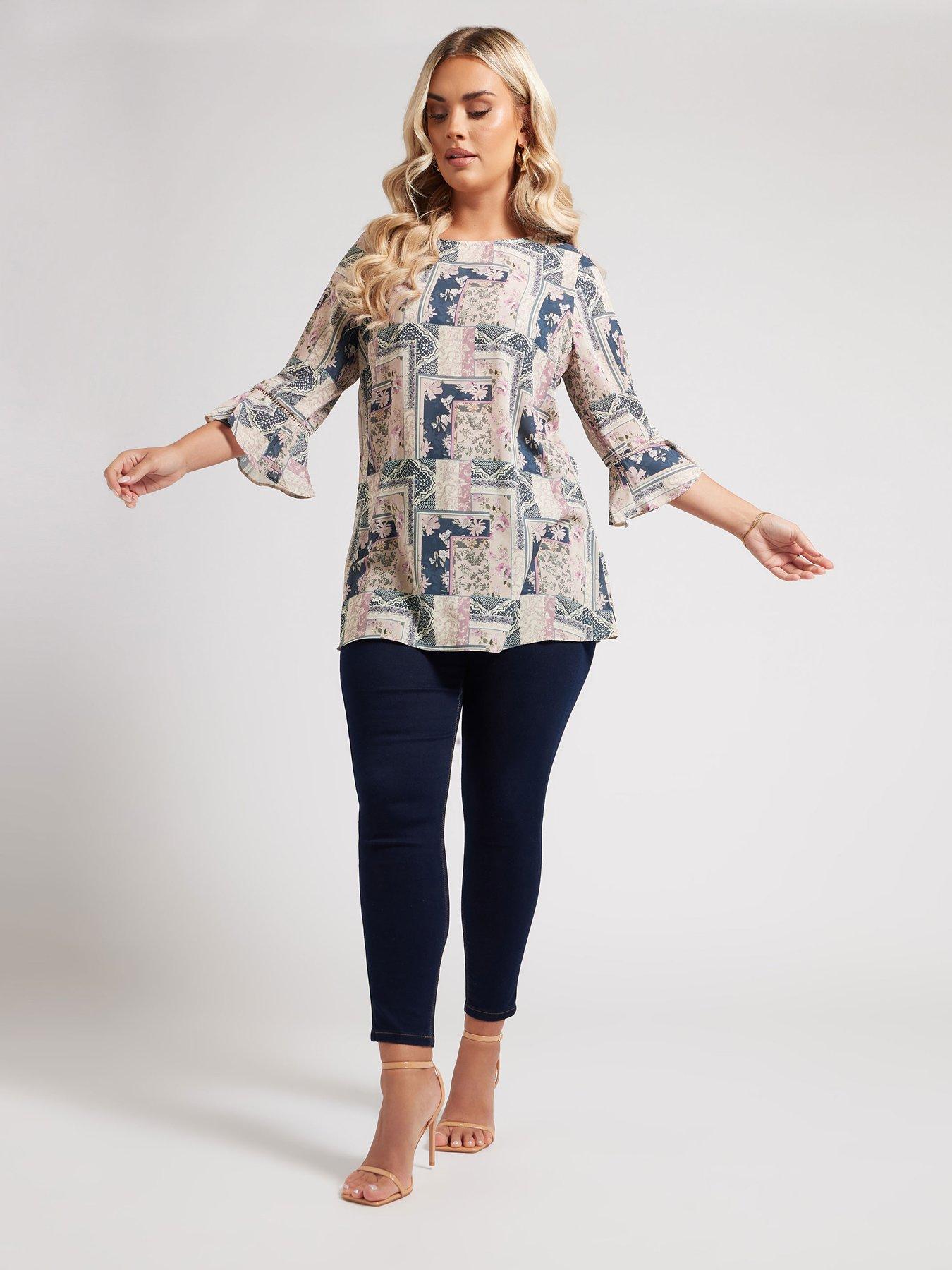 Image 3 of 4 of Yours Curve Crochet Trim Blouse - Blue