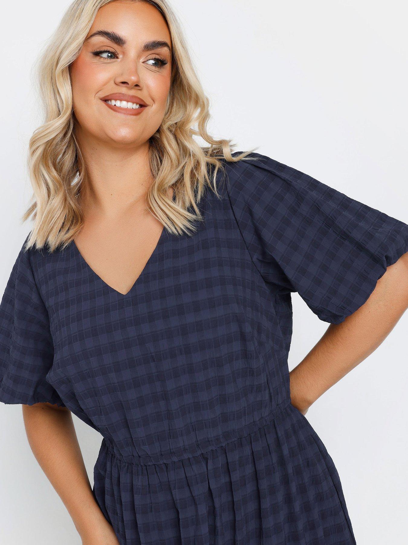 Image 4 of 4 of Yours Curve Textured Tiered Dress - Blue
