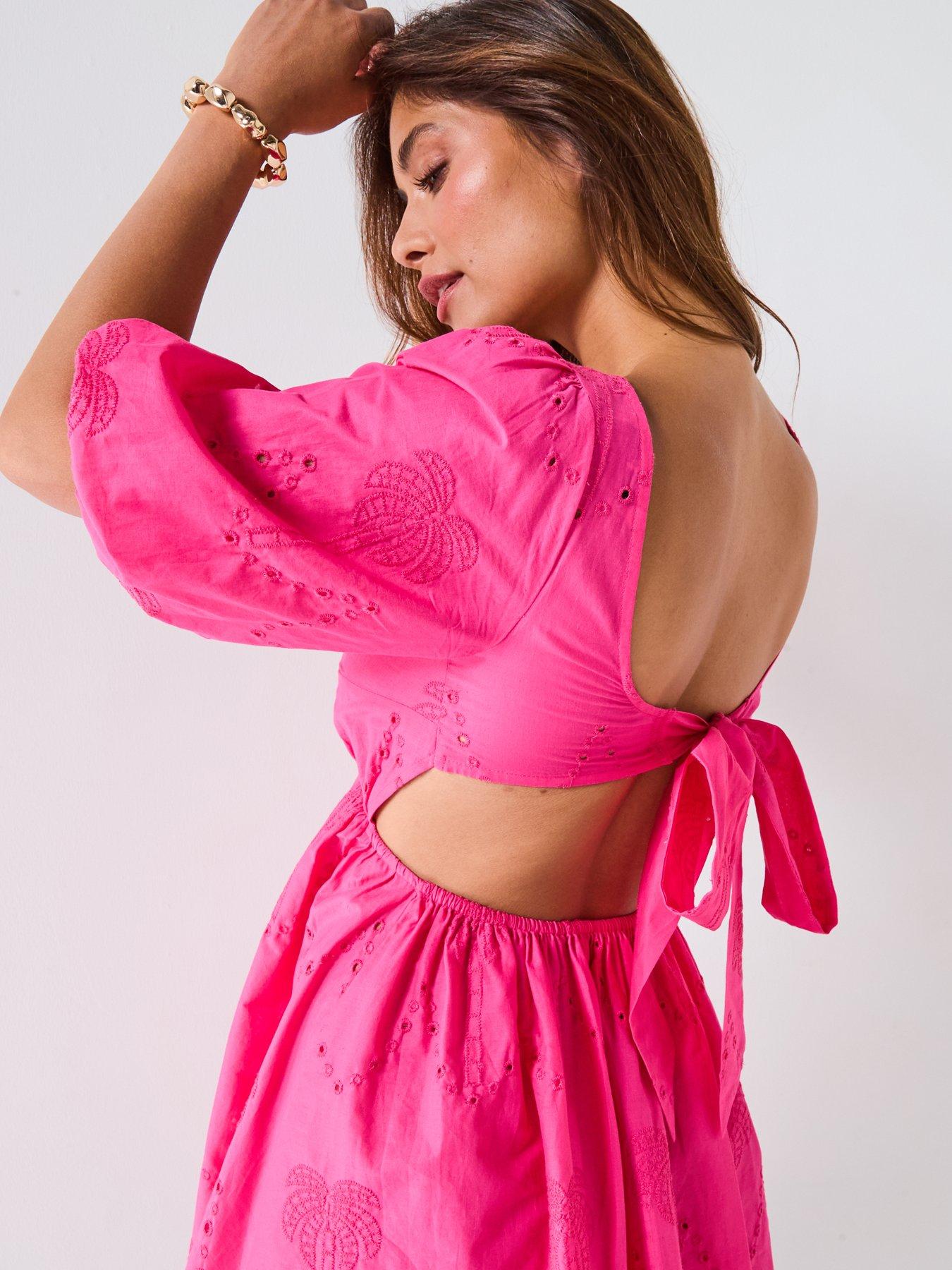Image 5 of 5 of V by Very Puff Sleeve Broderie Dress - Pink