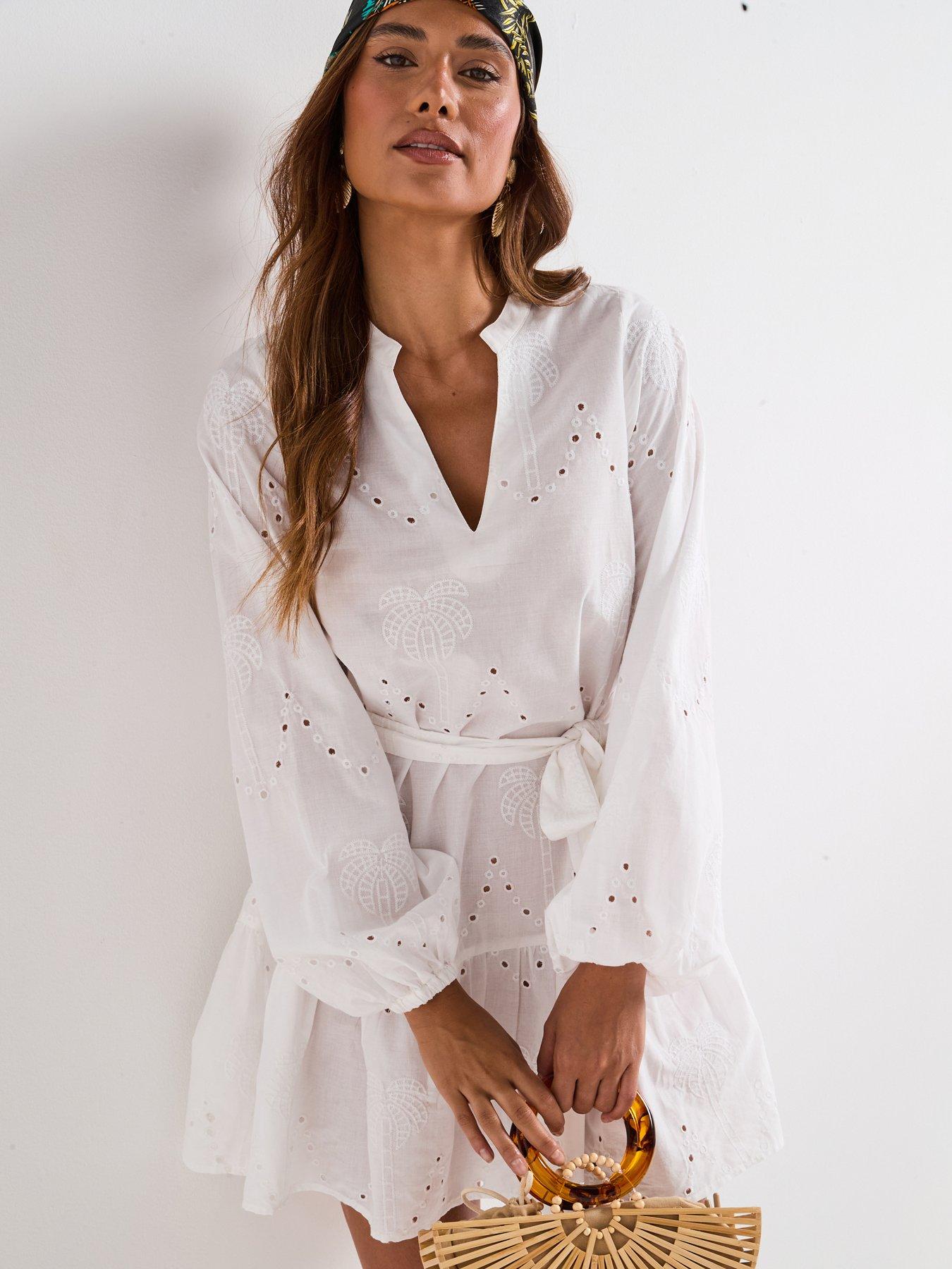 undefined Puff Sleeve Broderie Beach Dress